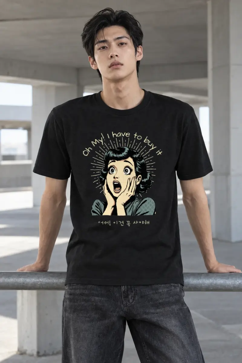 "Surprised Comic Woman" Heavyweight Unisex Crewneck T-shirt