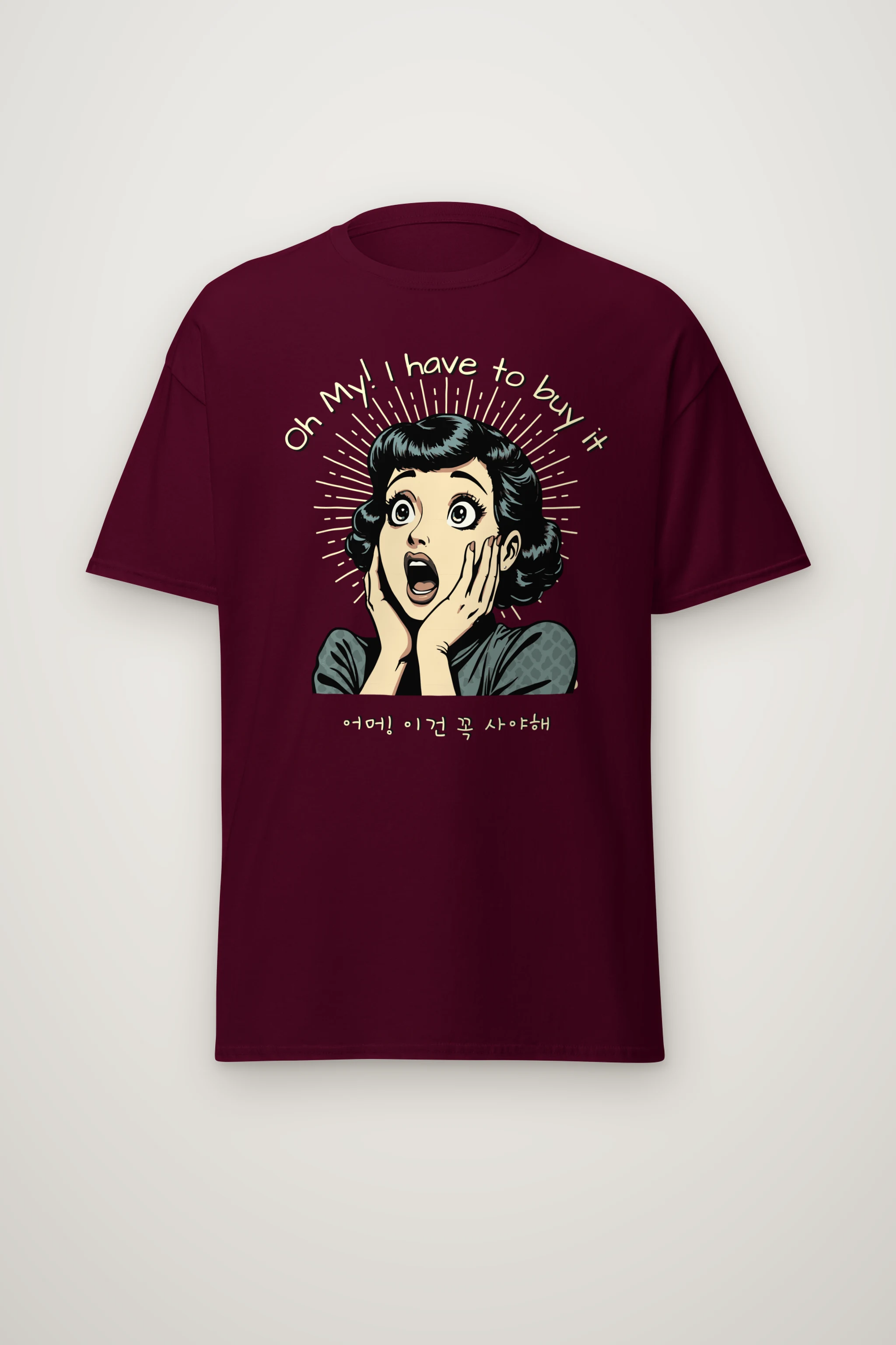 "Surprised Comic Woman" Heavyweight Unisex Crewneck T-shirt