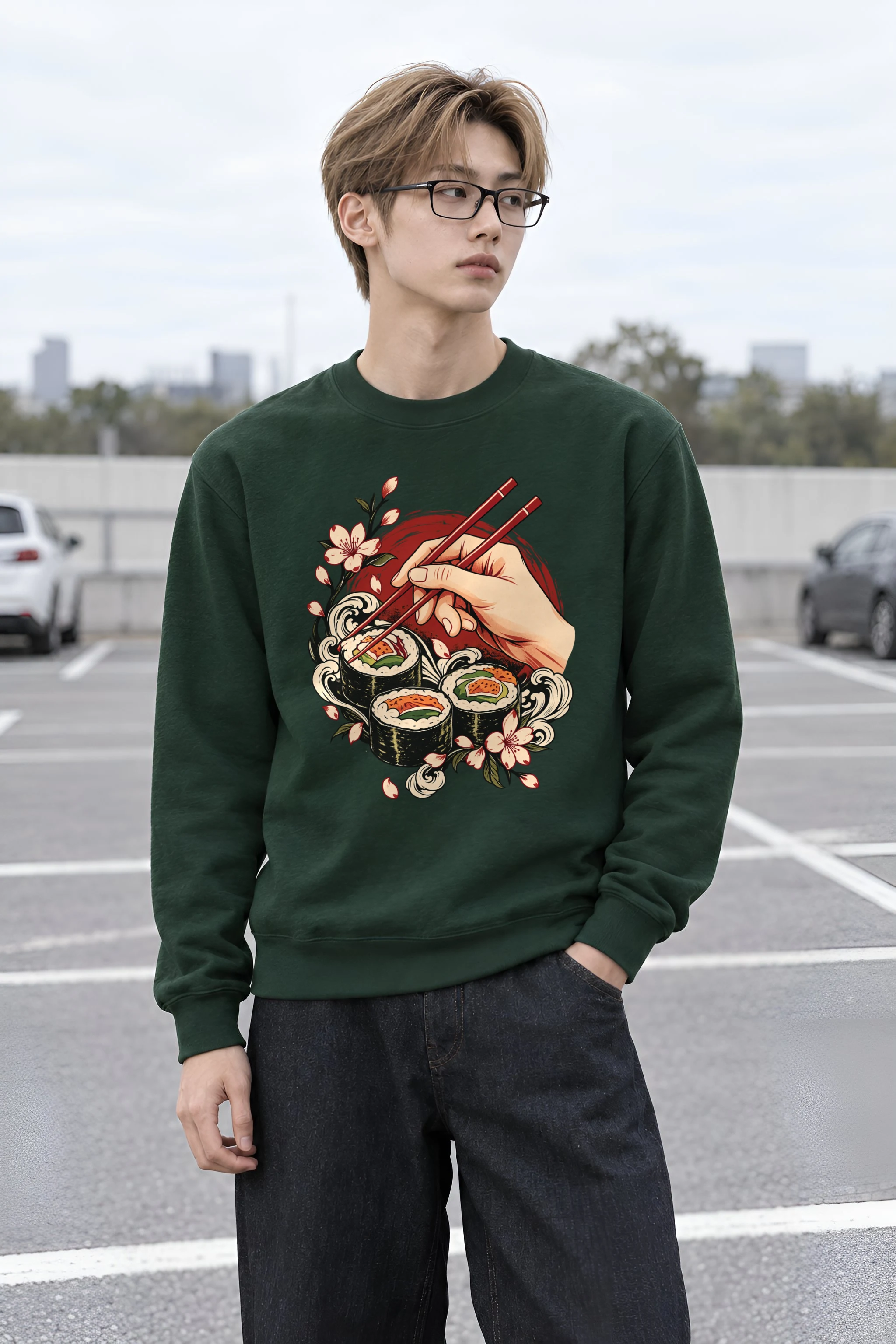 "Sushi Wave Hand" Heavy Blend Unisex Crewneck Sweatshirt