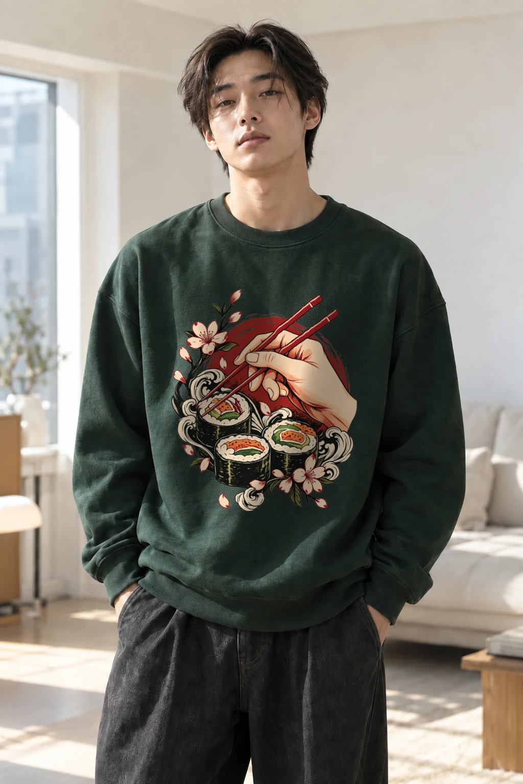 "Sushi Wave Hand" Heavy Blend Unisex Crewneck Sweatshirt | Gildan 18000