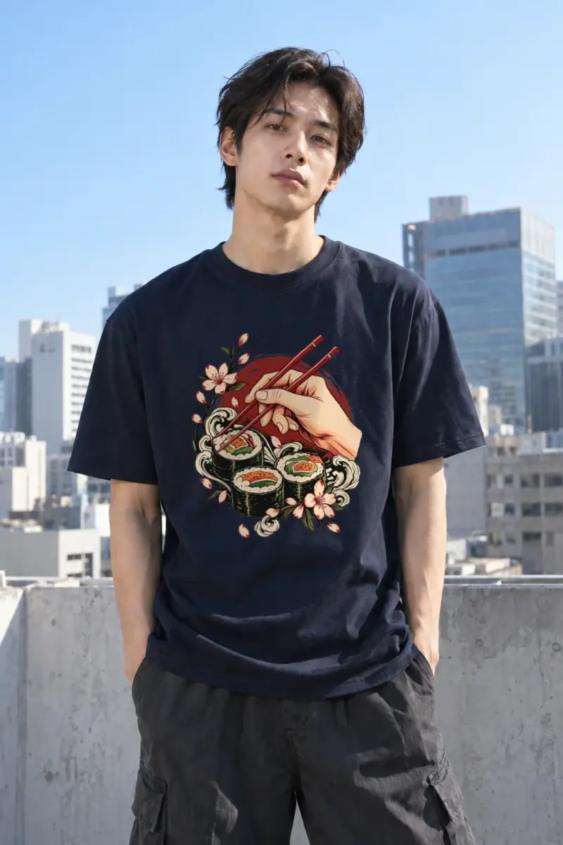 "Sushi Wave Hand" Heavyweight Unisex Crewneck T-shirt | Gildan 5000