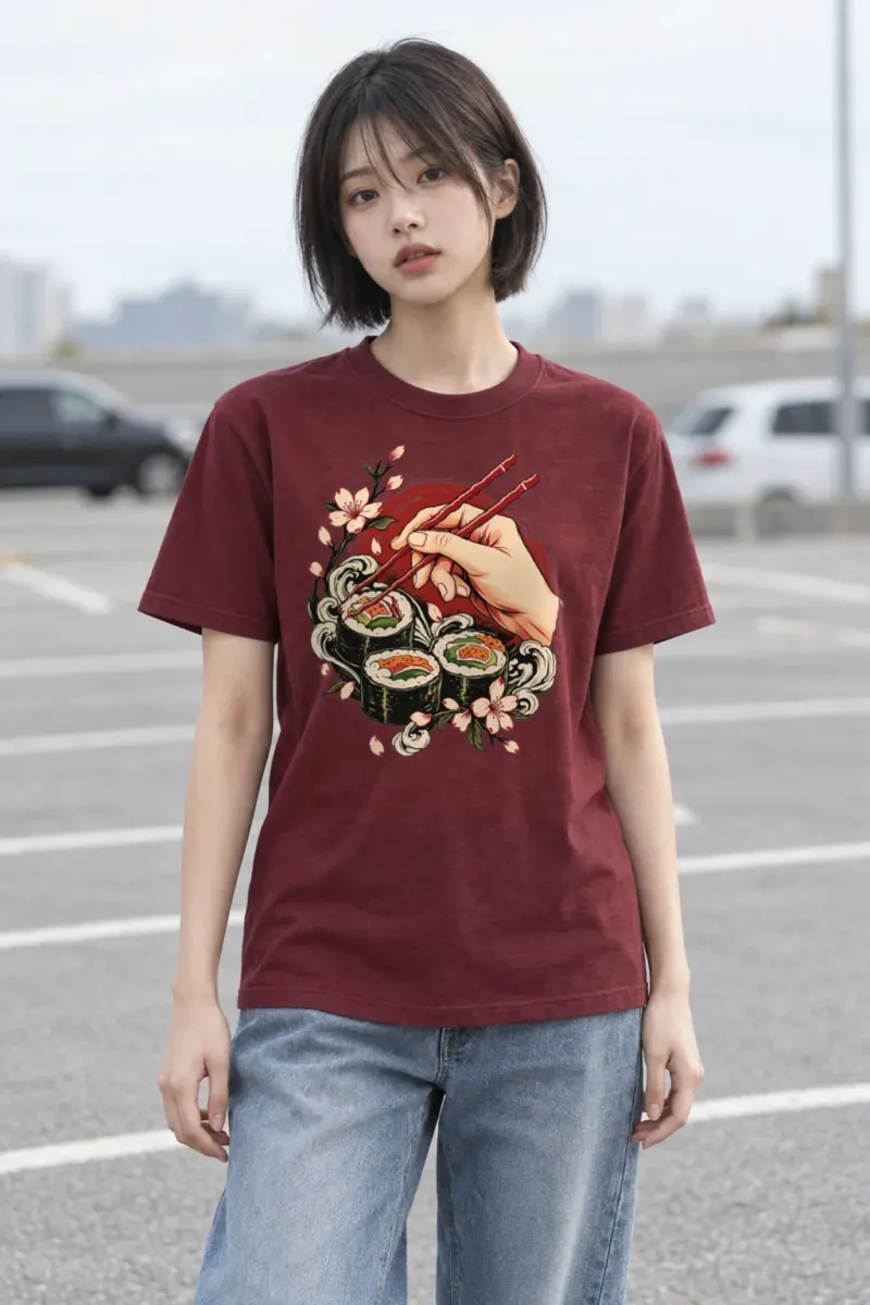 "Sushi Wave Hand" Heavyweight Unisex Crewneck T-shirt | Gildan 5000