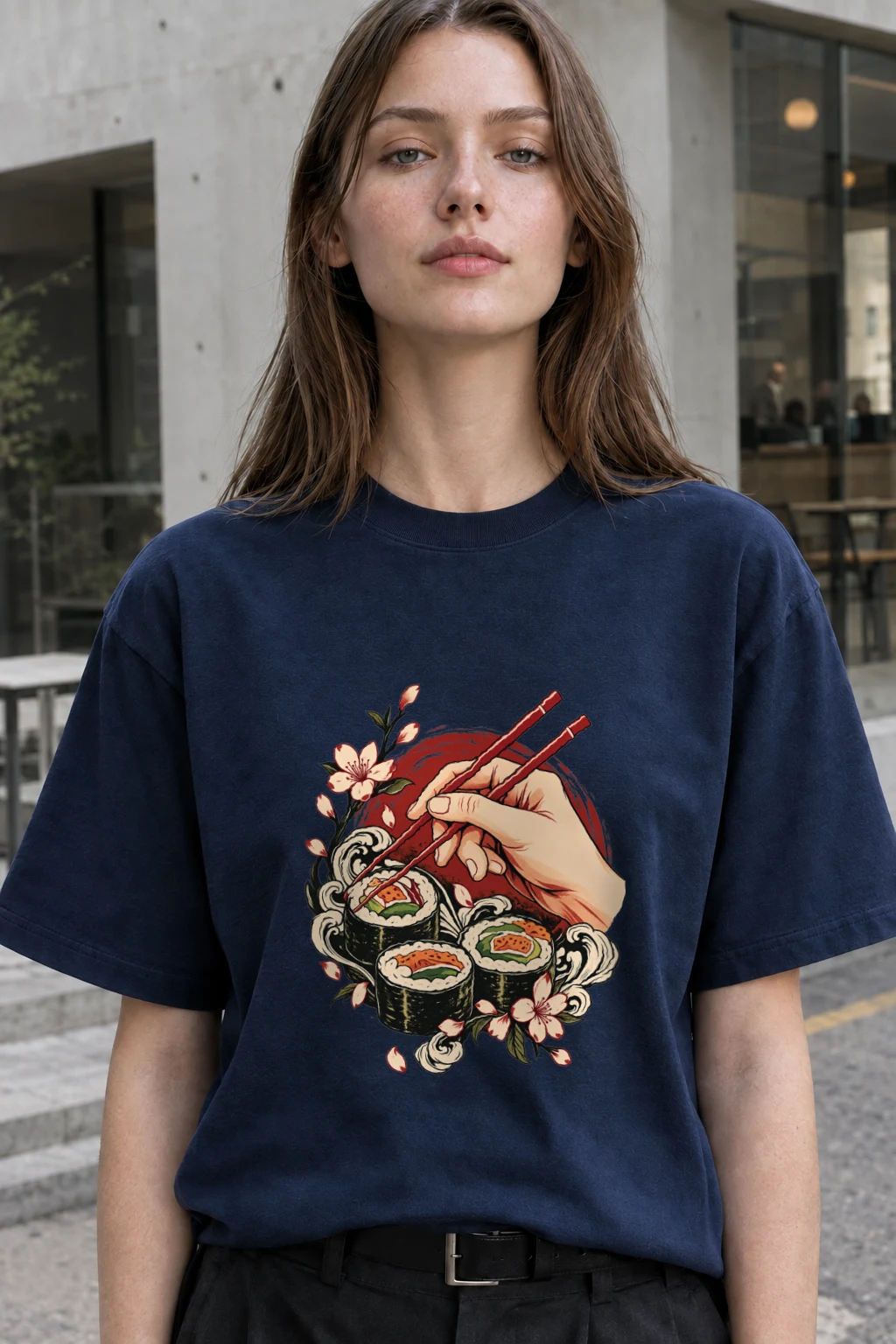 "Sushi Wave Hand" Heavyweight Unisex Crewneck T-shirt | Gildan 5000