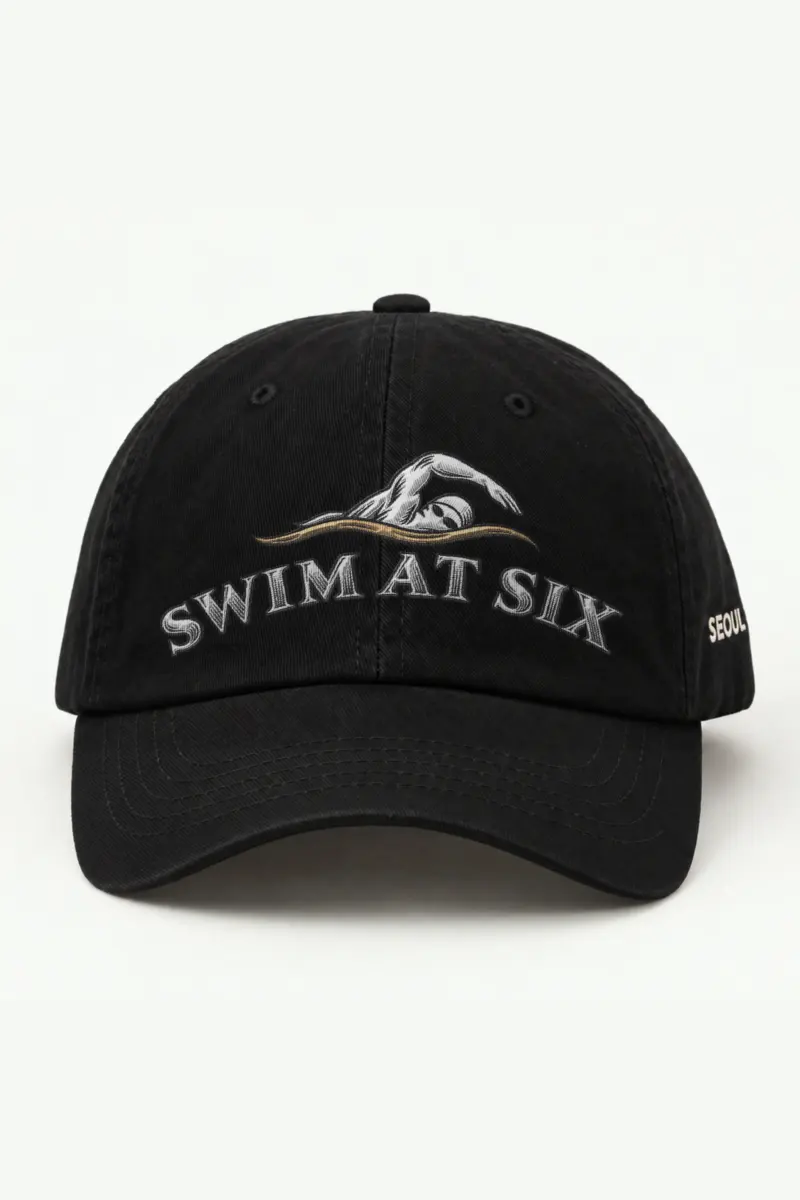 "Swim at Six" Classic Dad Hat · Embroidered — black/cap-front