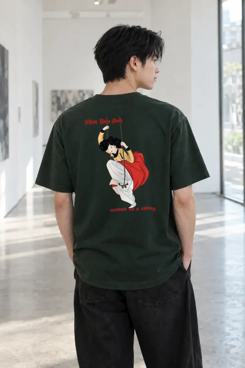 "Swinging Hanbok Woman" Heavyweight Unisex Crewneck T-shirt | Gildan 5000