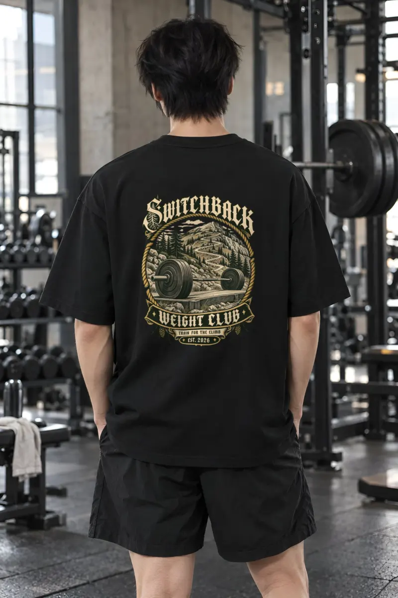 "Switchback Weight Club" Men's Oversized Heavyweight Crewneck T-Shirt