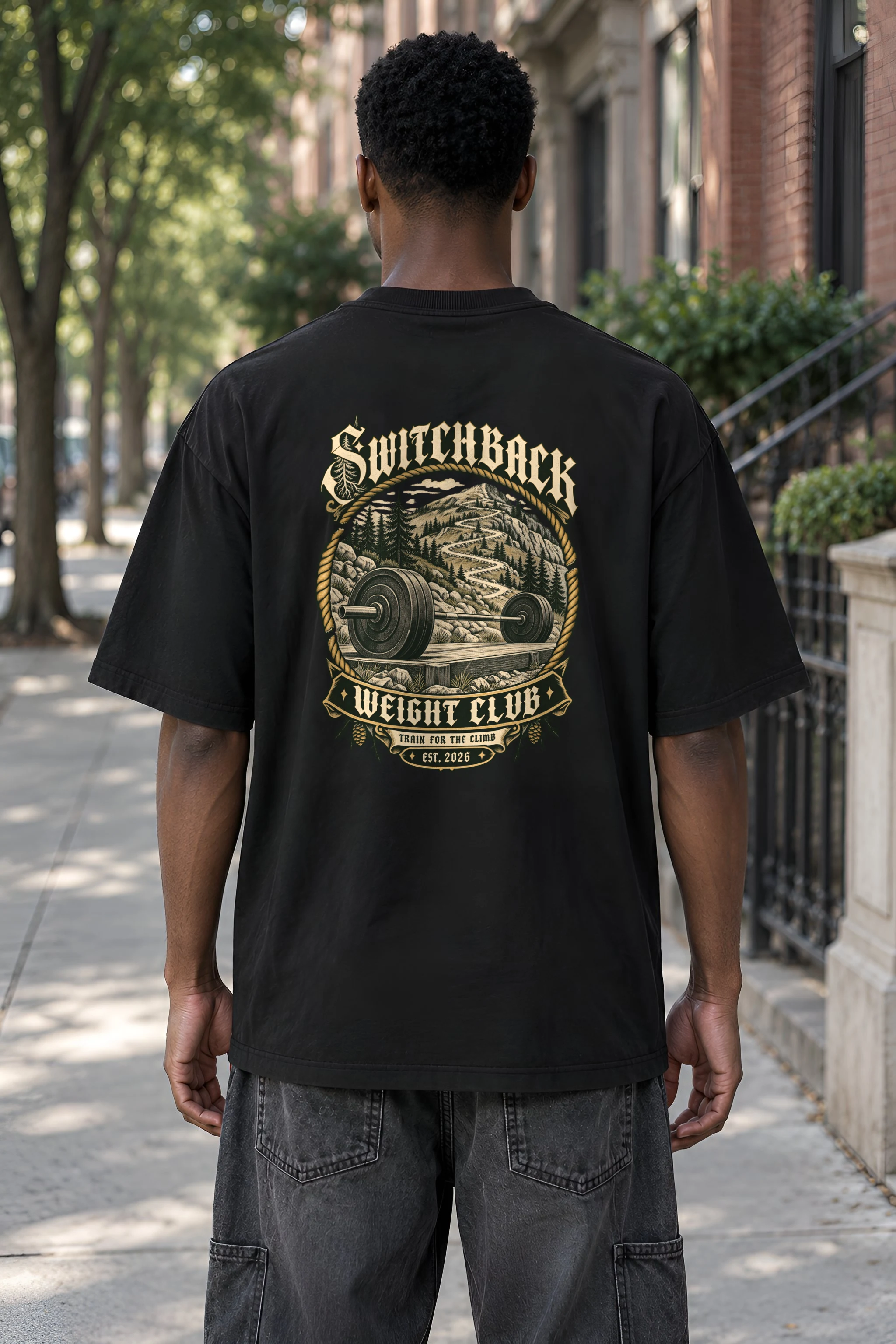 "Switchback Weight Club" Men's Oversized Heavyweight Crewneck T-Shirt