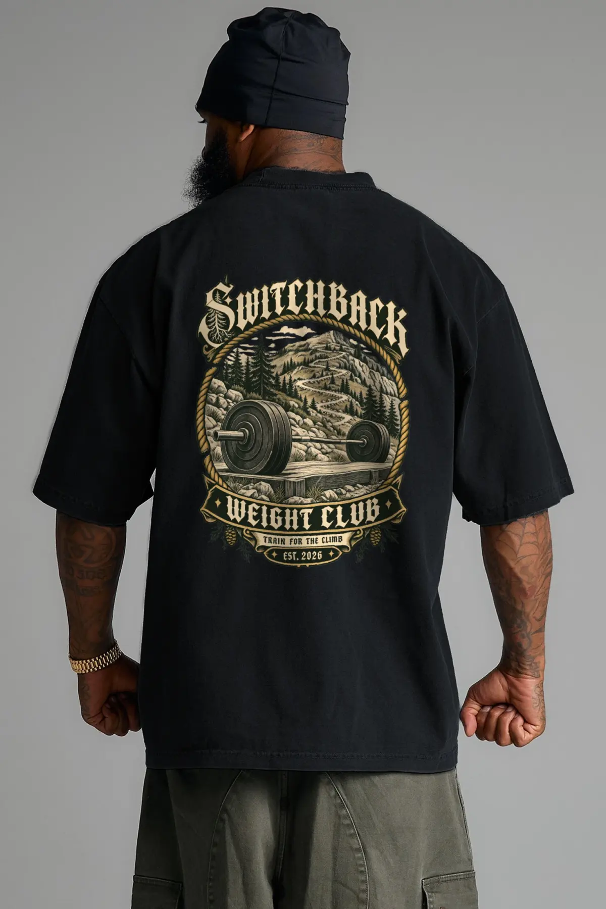 "Switchback Weight Club" Men's Oversized Heavyweight Crewneck T-Shirt