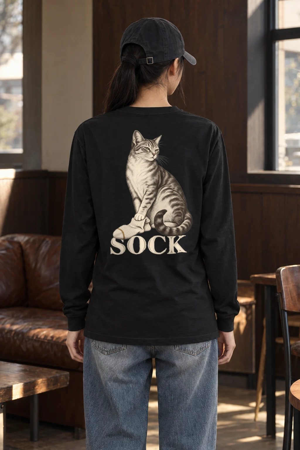 "Tabby With Sock" Unisex Longsleeve T-shirt