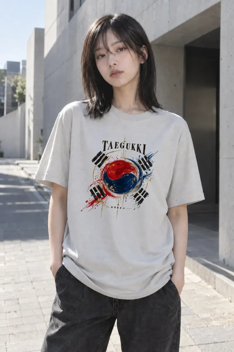 "Taegeukki Korea" Heavyweight Unisex Crewneck T-shirt | Gildan 5000