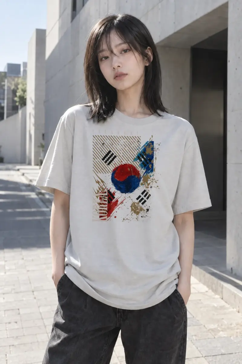 "Taegukki Korea" Heavyweight Unisex Crewneck T-shirt | Gildan 5000