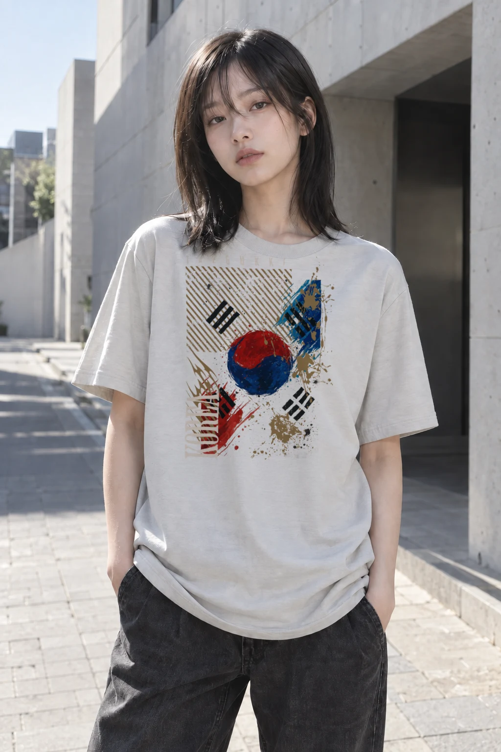 "Taegukki Korea" Heavyweight Unisex Crewneck T-shirt | Gildan 5000