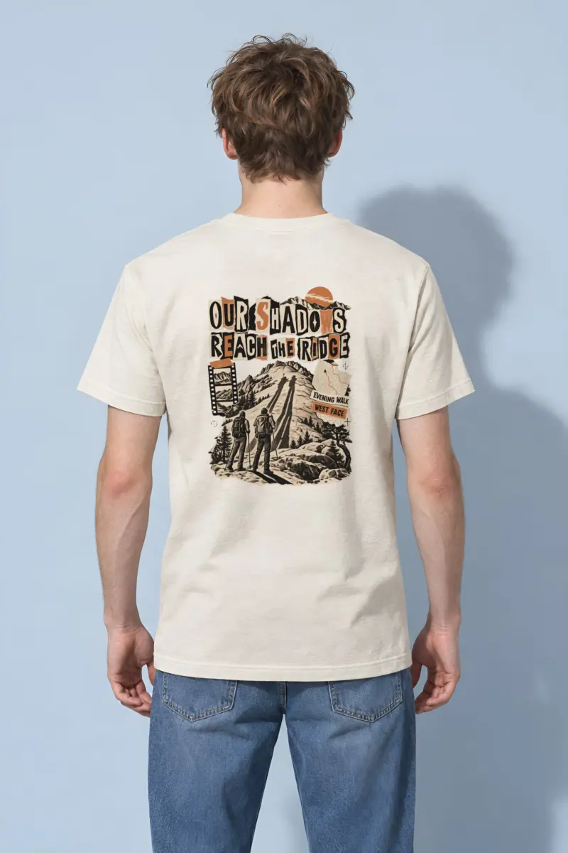"Tan Panel Mountain Silhouette" Heavyweight Unisex Crewneck T-shirt