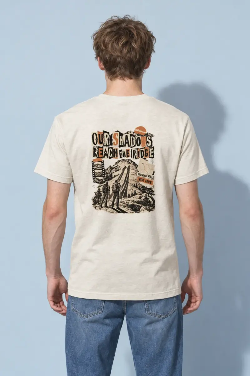 "Tan Panel Mountain Silhouette" Heavyweight Unisex Crewneck T-shirt