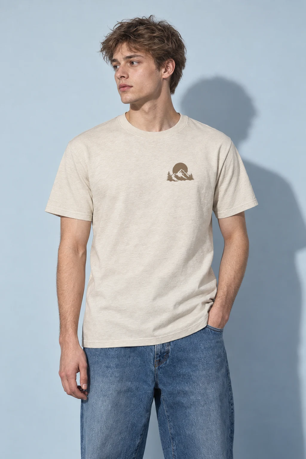 "Tan Panel Mountain Silhouette" Heavyweight Unisex Crewneck T-shirt