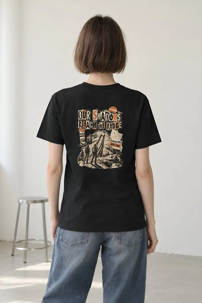 "Tan Panel Mountain Silhouette" Heavyweight Unisex Crewneck T-shirt
