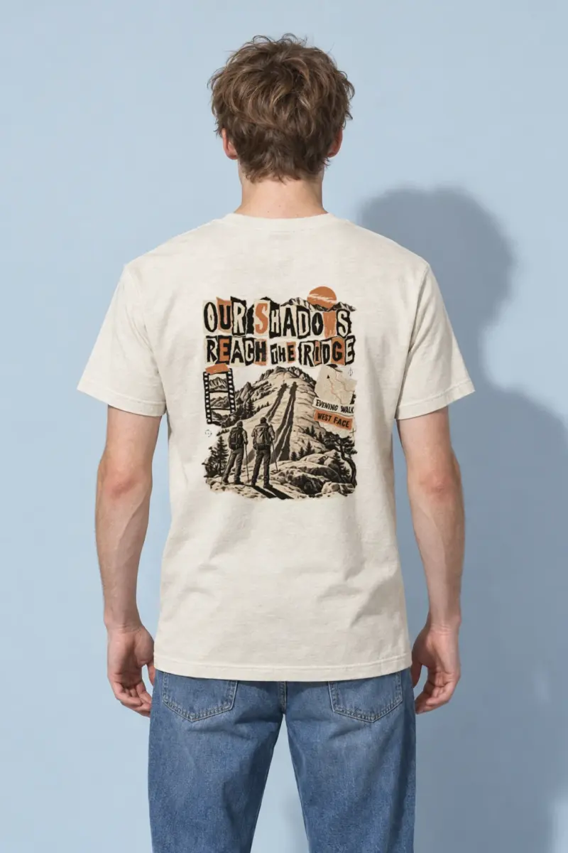 "Tan Panel Mountain Silhouette" Heavyweight Unisex Crewneck T-shirt — natural back-model