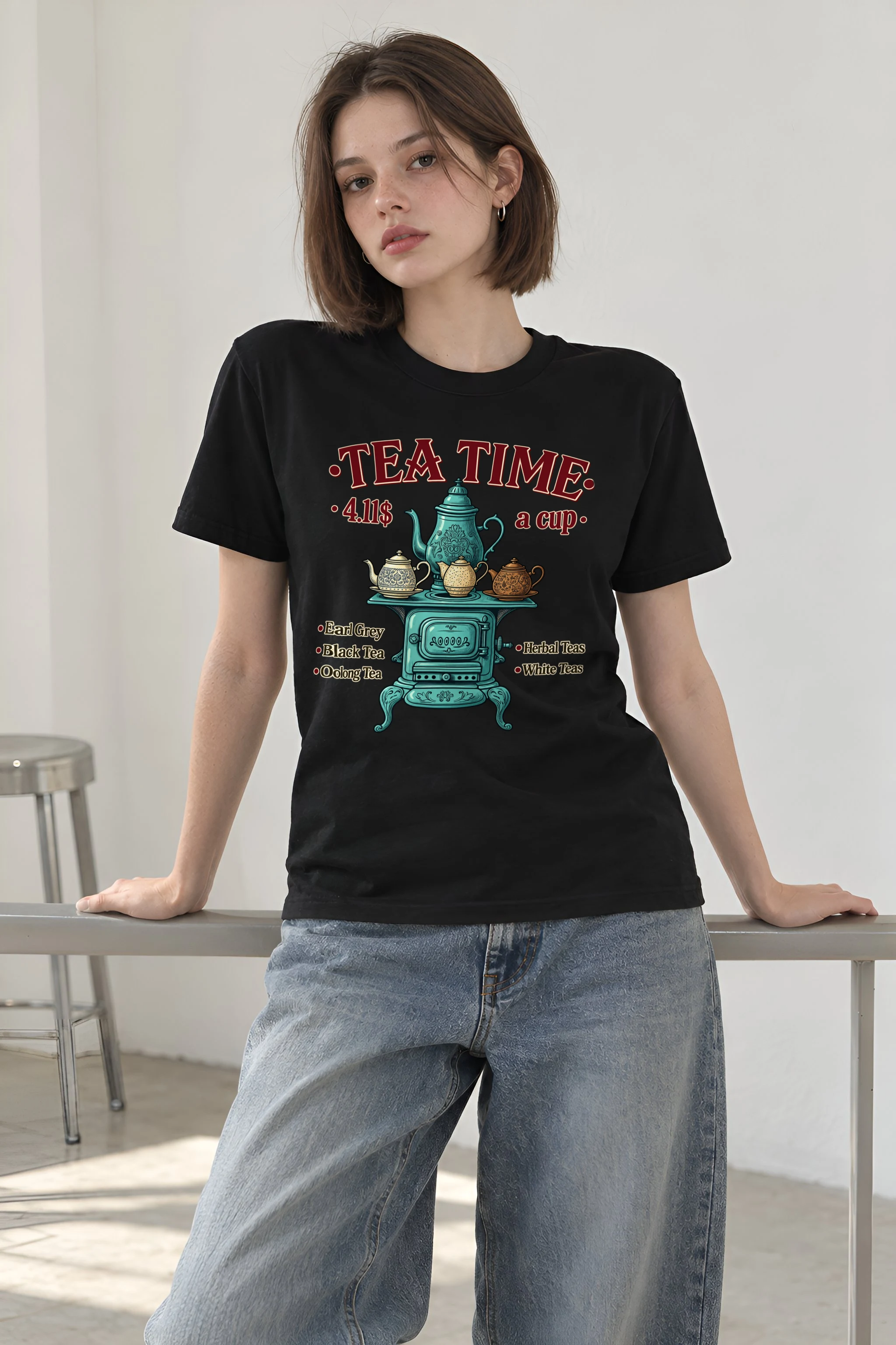 "Tea Time Stove" Heavyweight Unisex Crewneck T-shirt