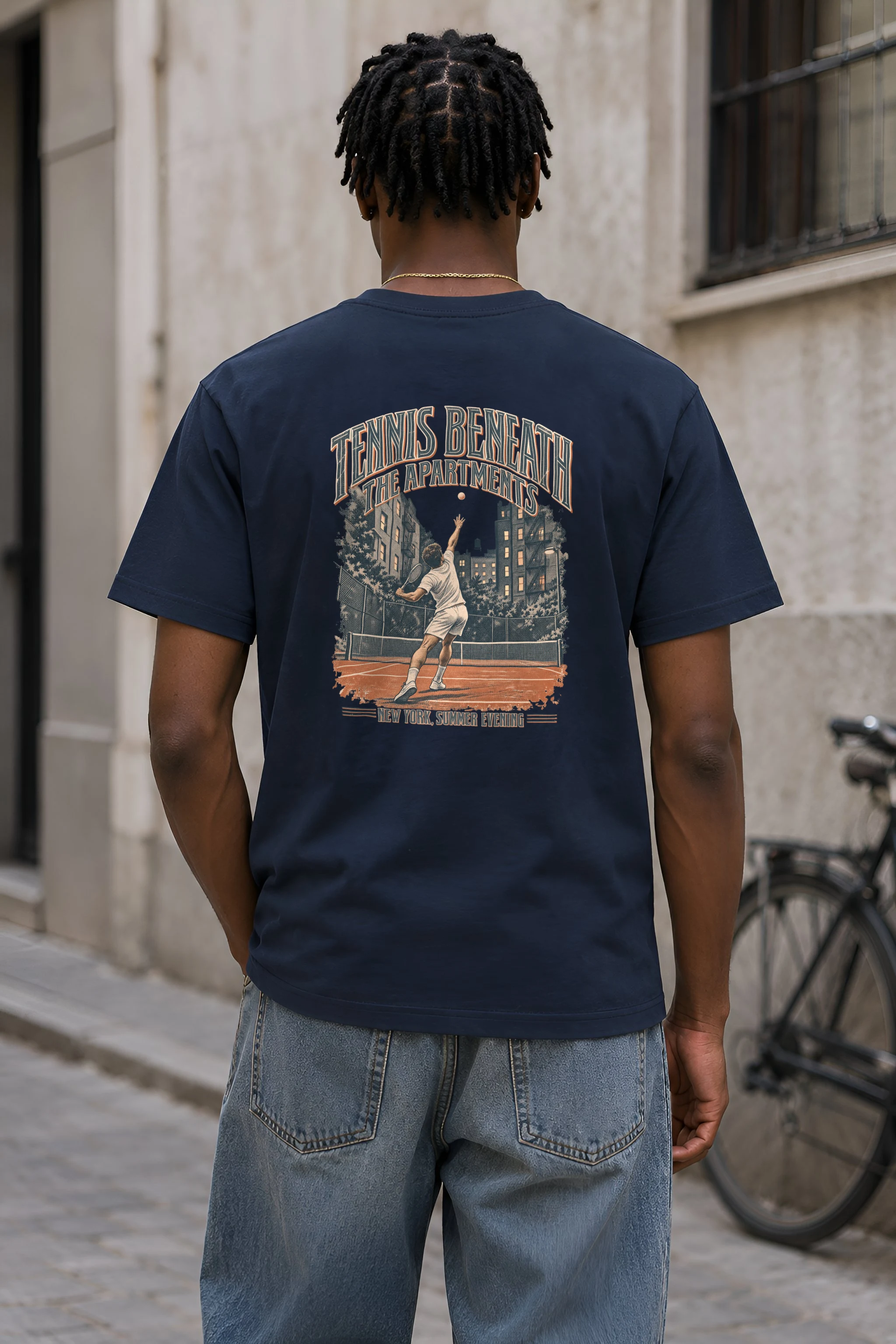 "Tennis Beneath the Apartments" Heavyweight Unisex Crewneck T-shirt