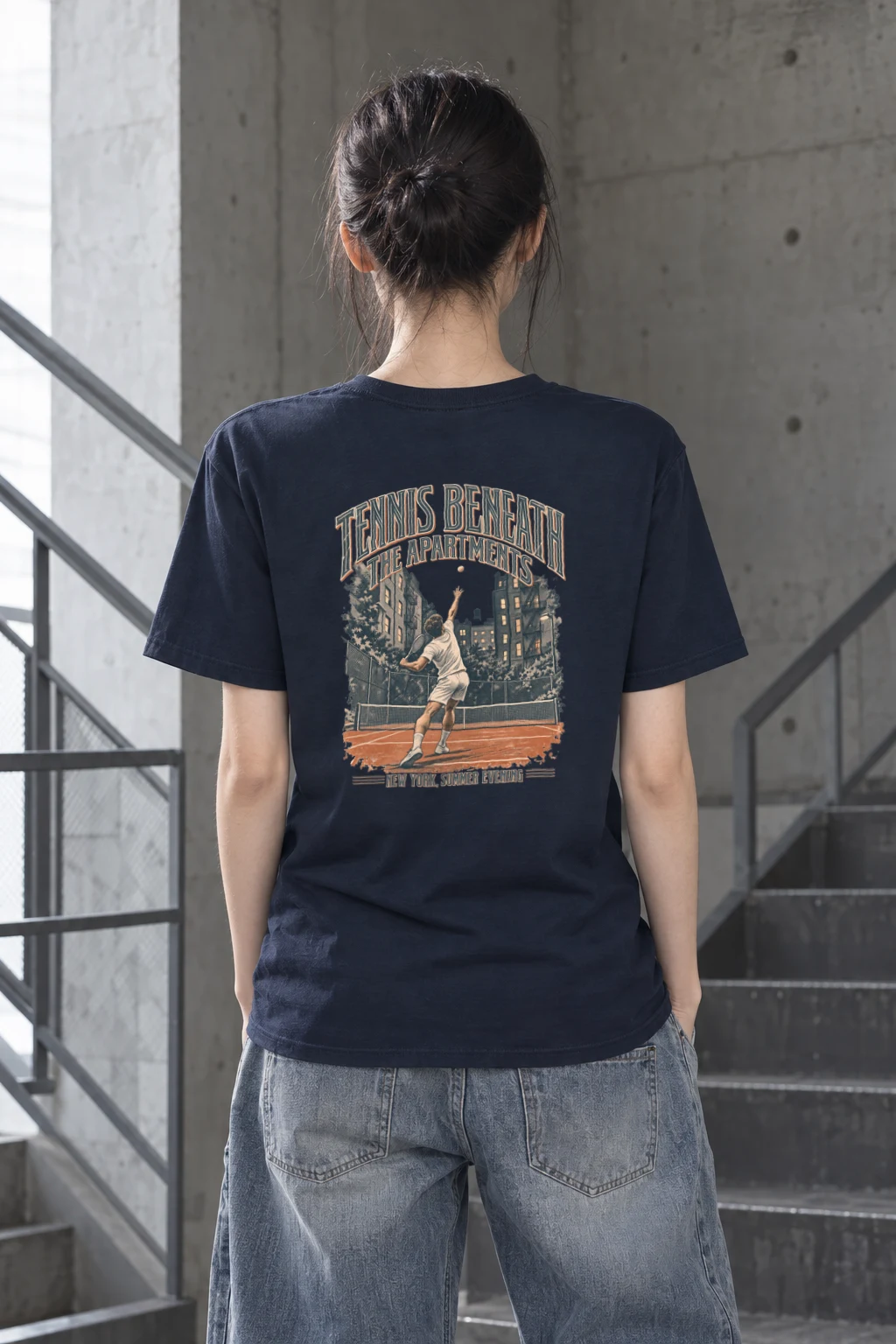 "Tennis Beneath the Apartments" Heavyweight Unisex Crewneck T-shirt
