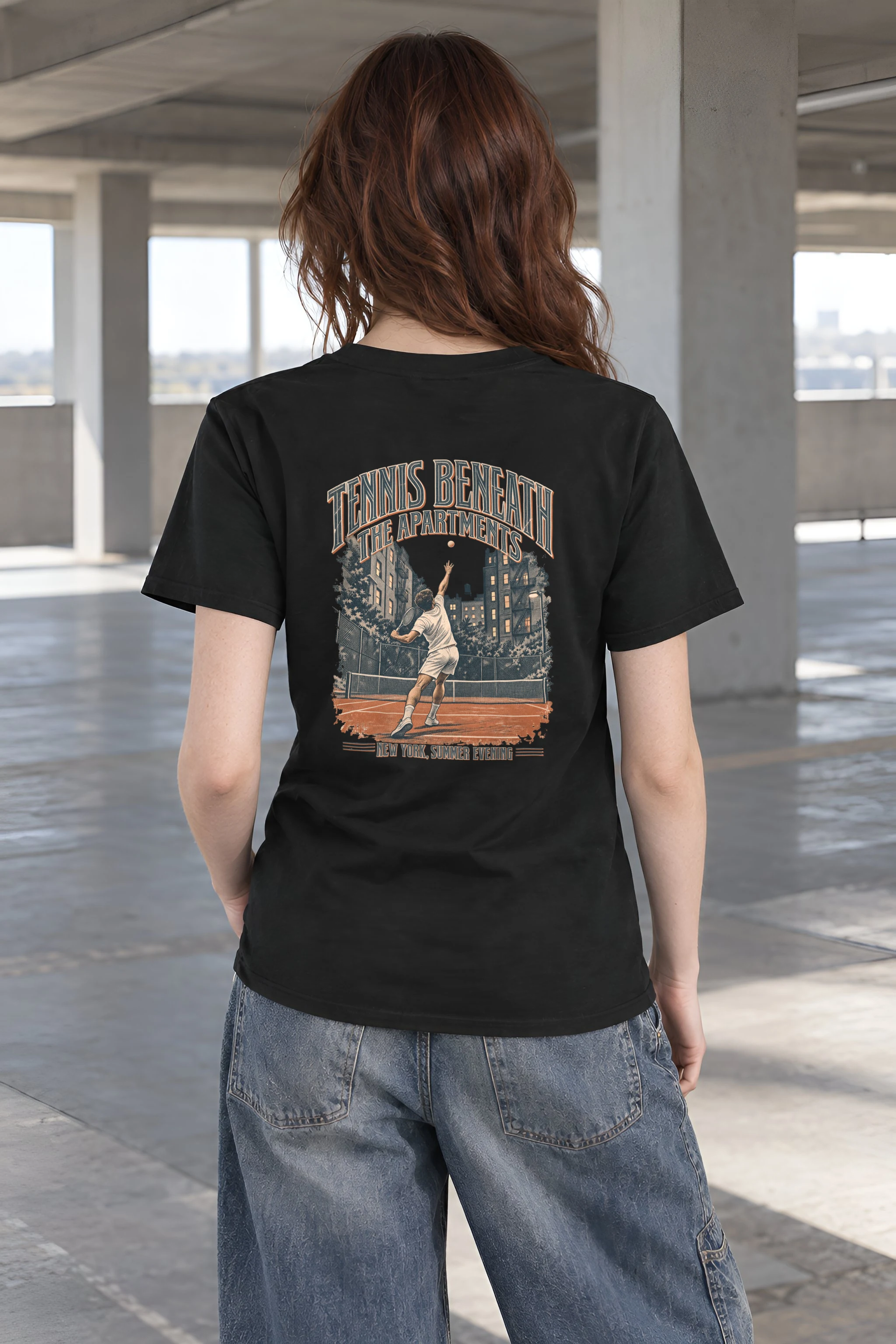 "Tennis Beneath the Apartments" Heavyweight Unisex Crewneck T-shirt