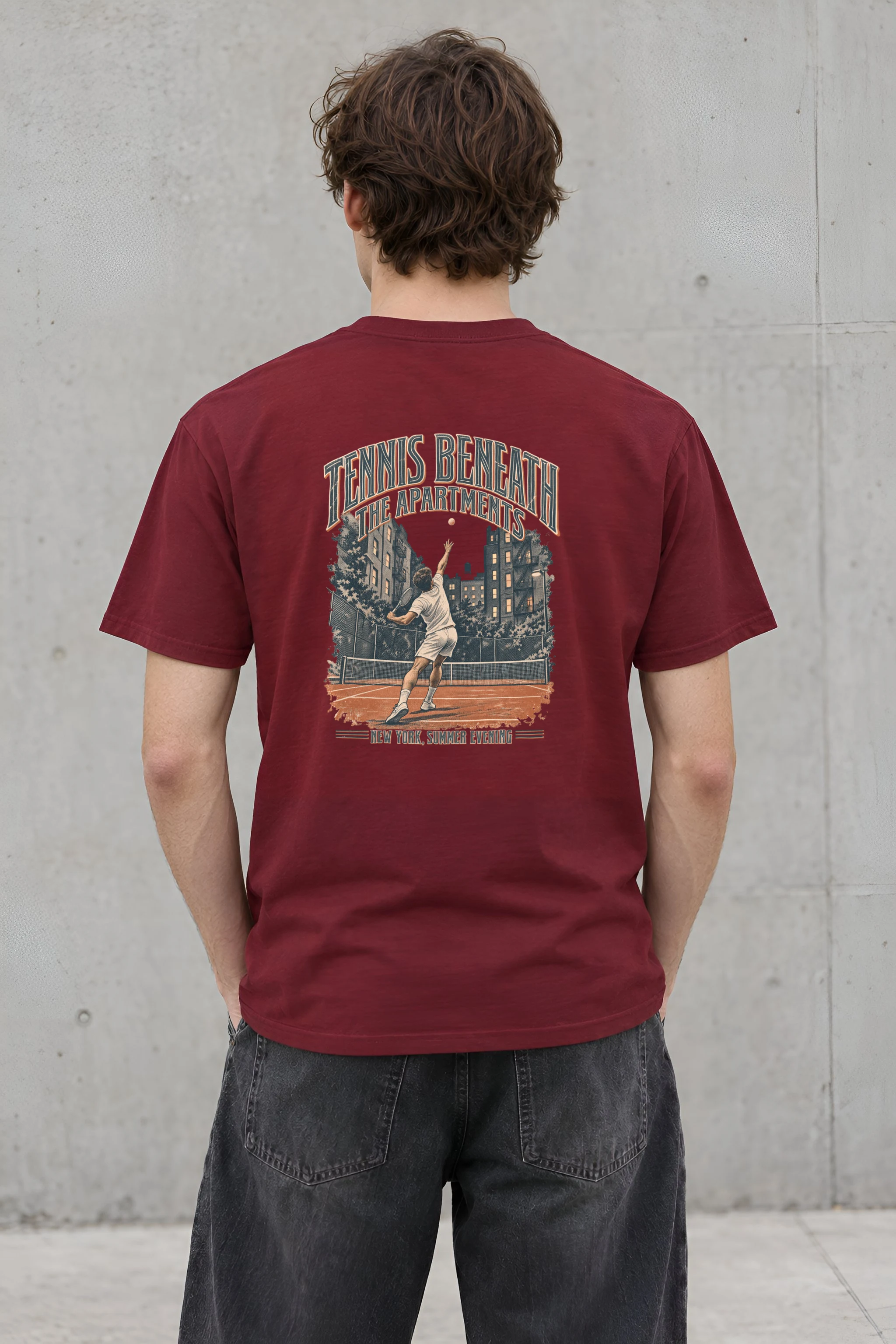 "Tennis Beneath the Apartments" Heavyweight Unisex Crewneck T-shirt