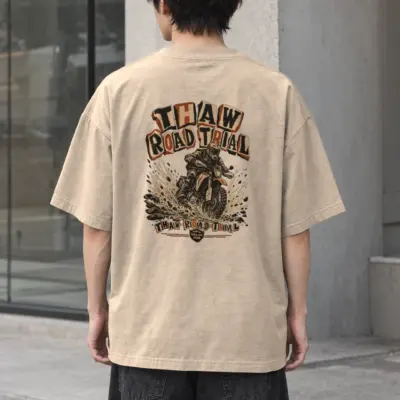 "Thaw Road Trial" Men's Oversized Heavyweight Crewneck T-Shirt