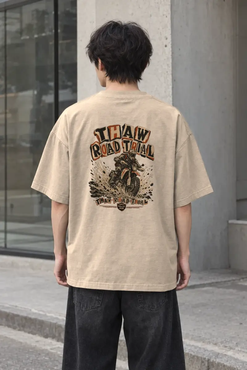 “Thaw Road Trial” Men’s Oversized Heavyweight Crewneck T-Shirt