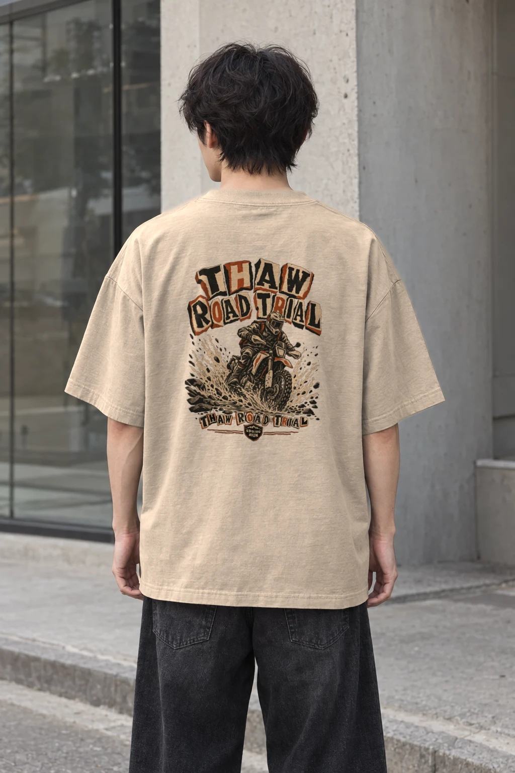 "Thaw Road Trial" Men's Oversized Heavyweight Crewneck T-Shirt