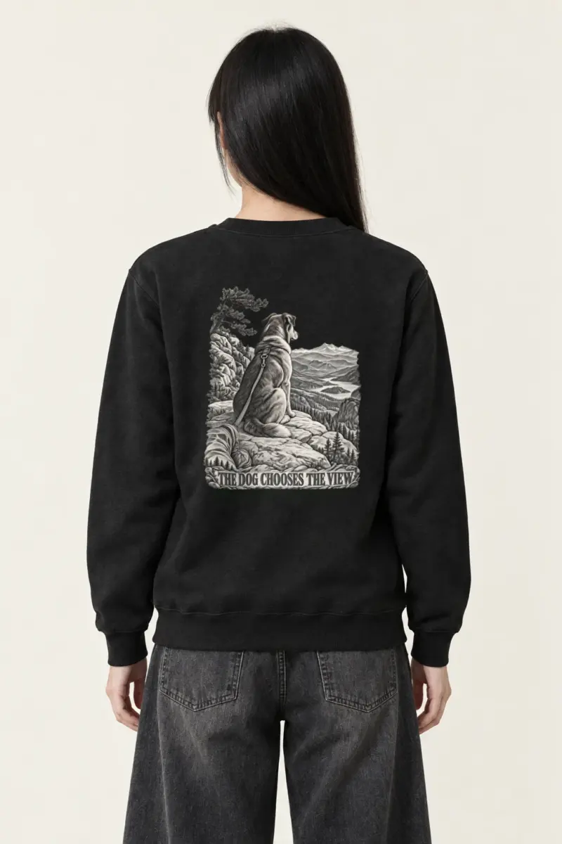 "The Dog Chooses the View" Heavy Blend Unisex Crewneck Sweatshirt