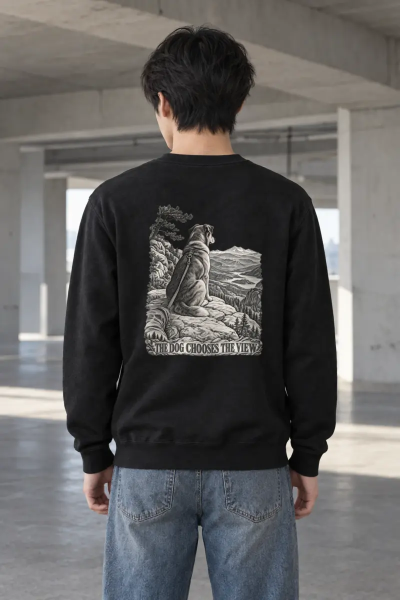 "The Dog Chooses the View" Heavy Blend Unisex Crewneck Sweatshirt