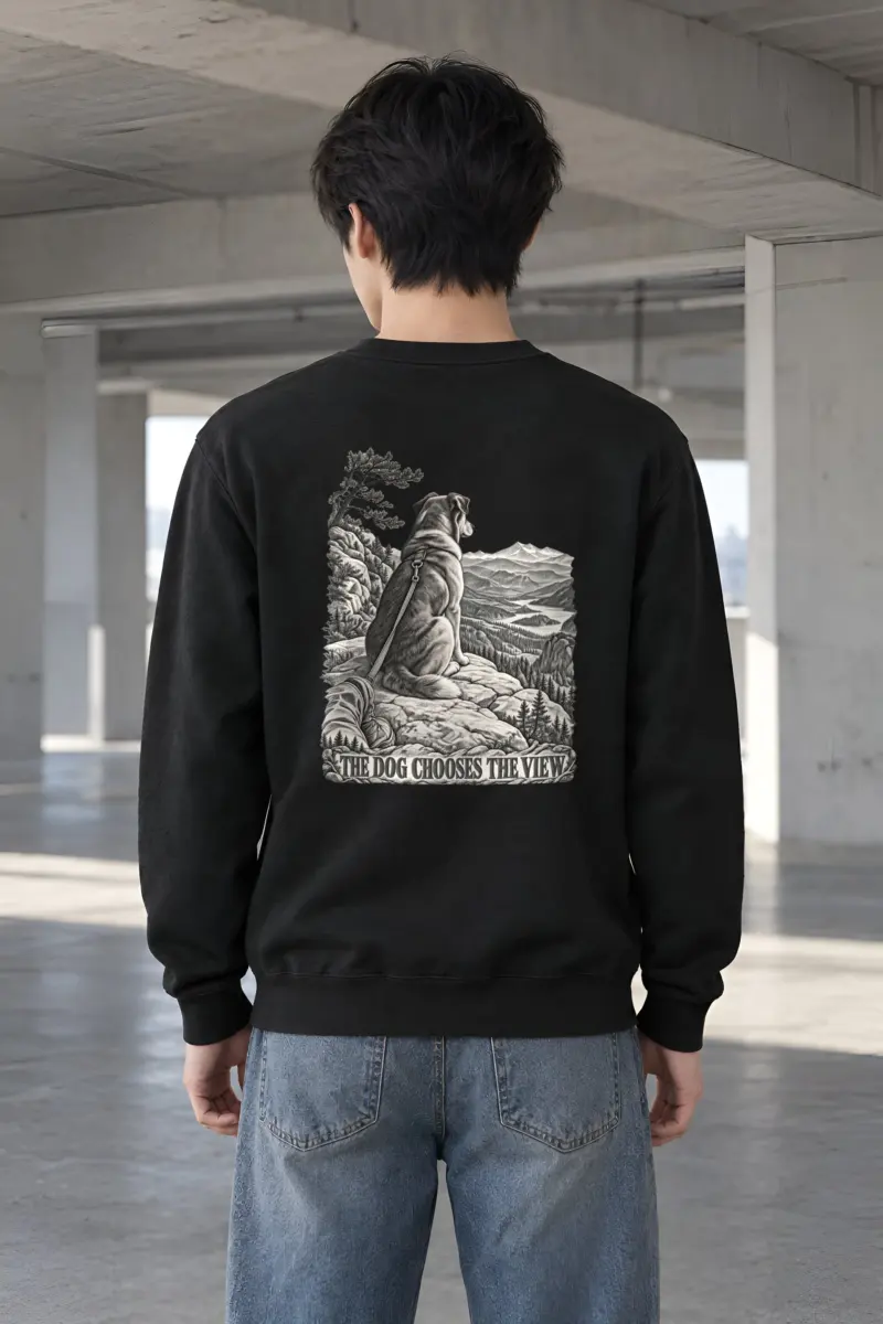 "The Dog Chooses the View" Heavy Blend Unisex Crewneck Sweatshirt