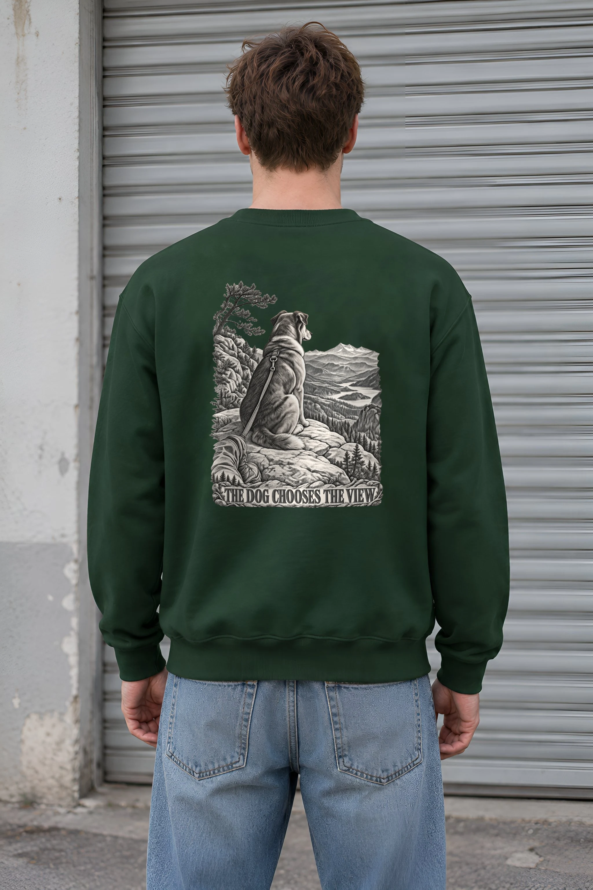 "The Dog Chooses the View" Heavy Blend Unisex Crewneck Sweatshirt