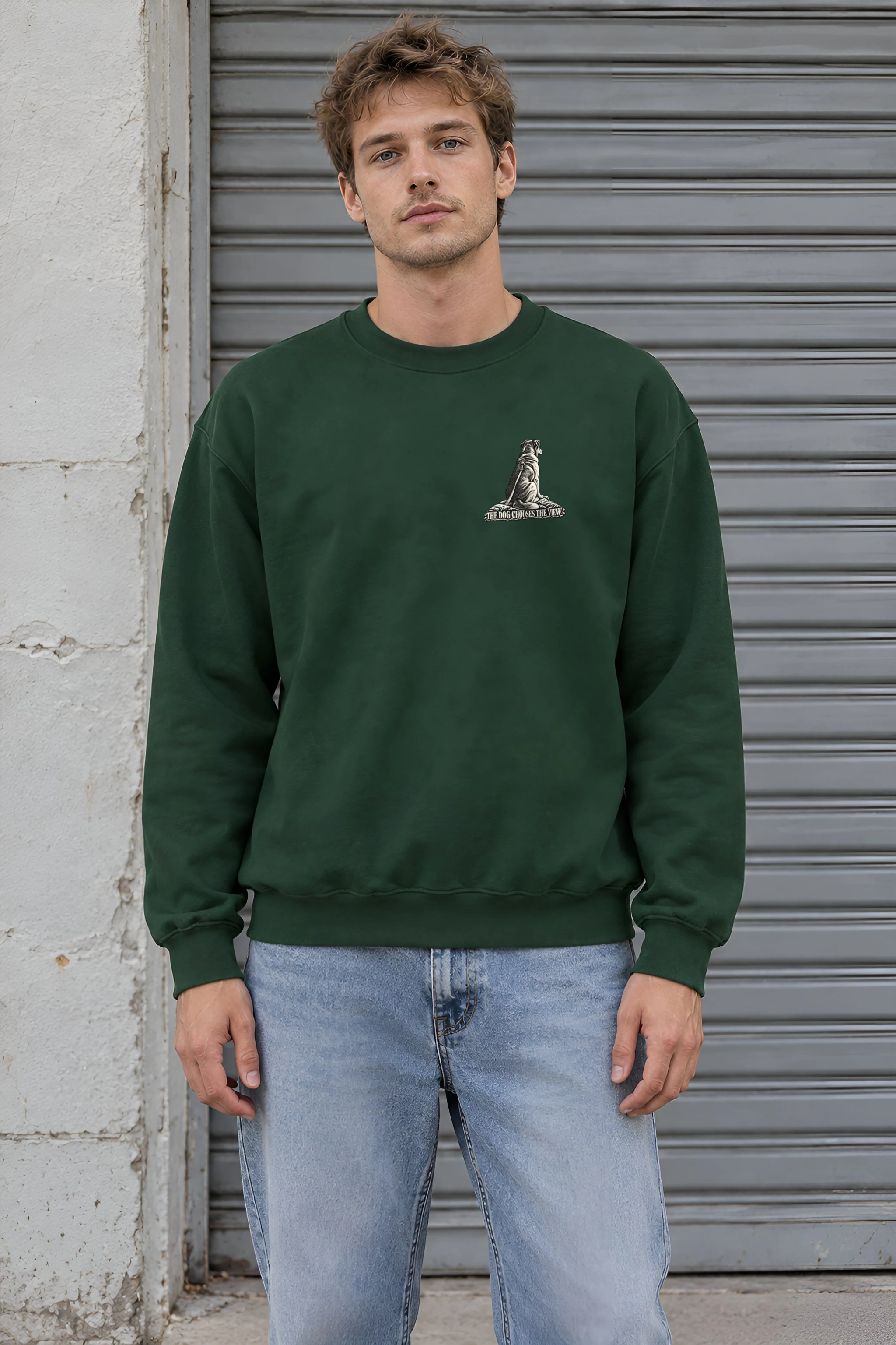 "The Dog Chooses the View" Heavy Blend Unisex Crewneck Sweatshirt