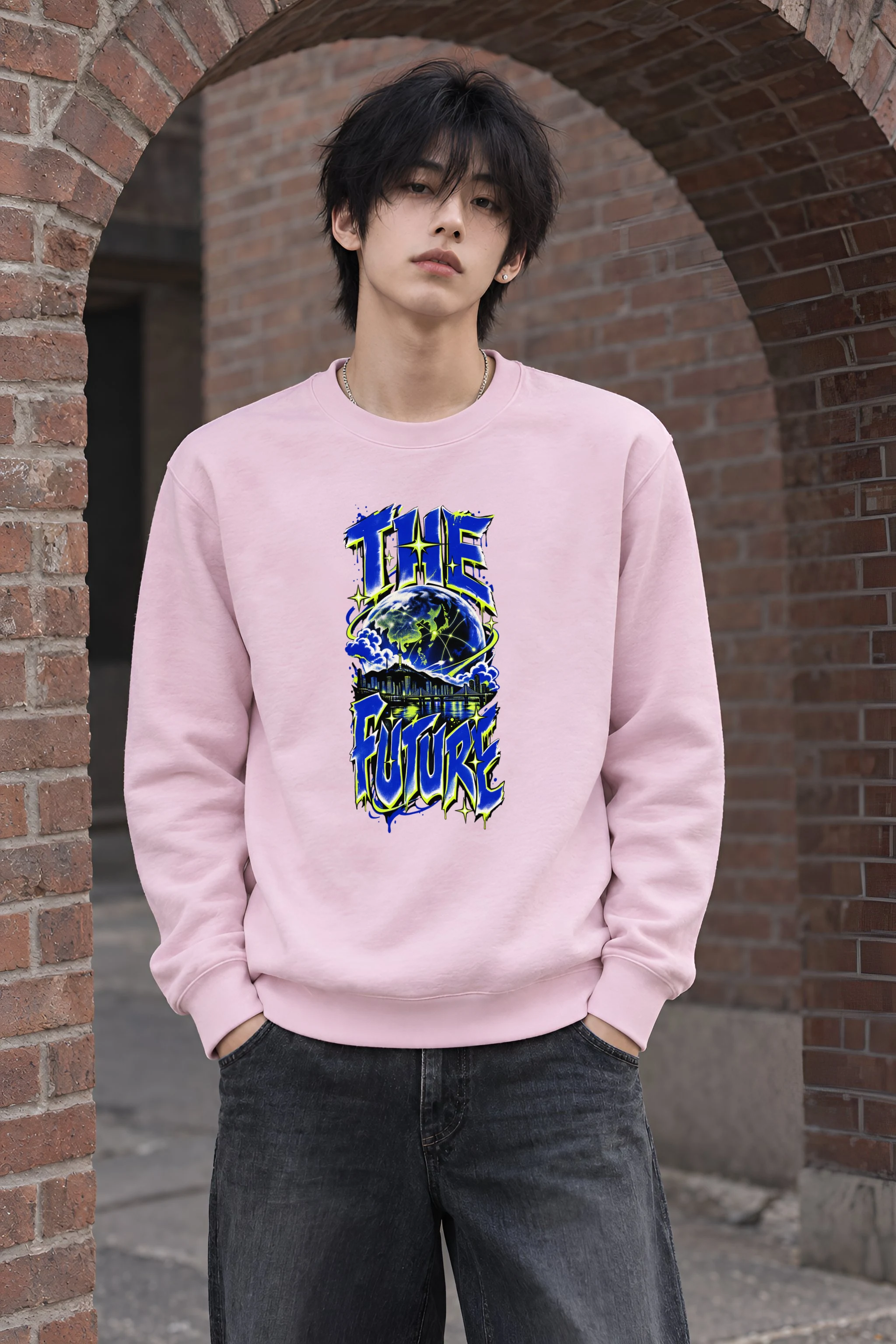 "Blue Yellow Future Graphic" Heavy Blend Unisex Crewneck Sweatshirt