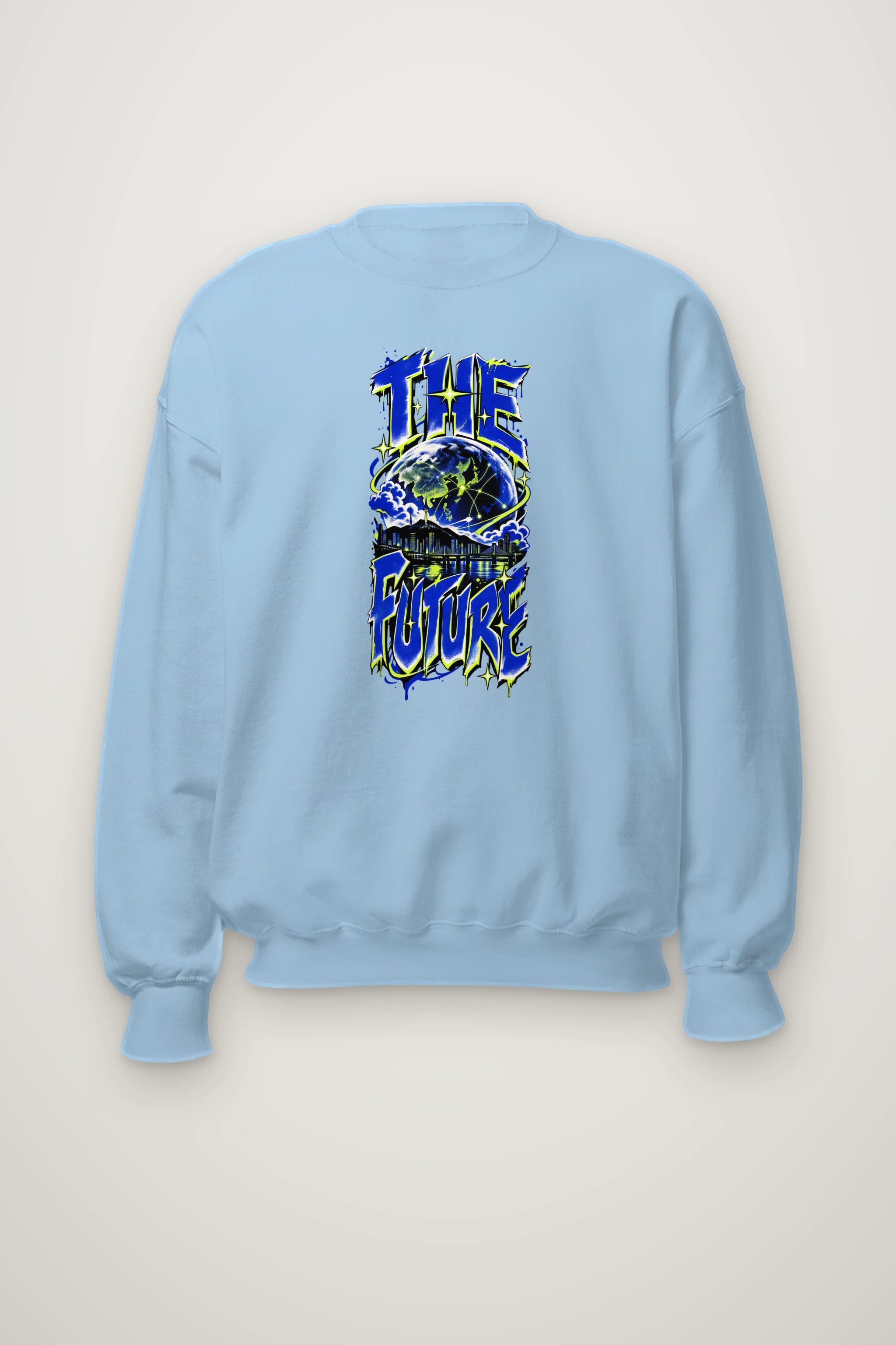 "Blue Yellow Future Graphic" Heavy Blend Unisex Crewneck Sweatshirt