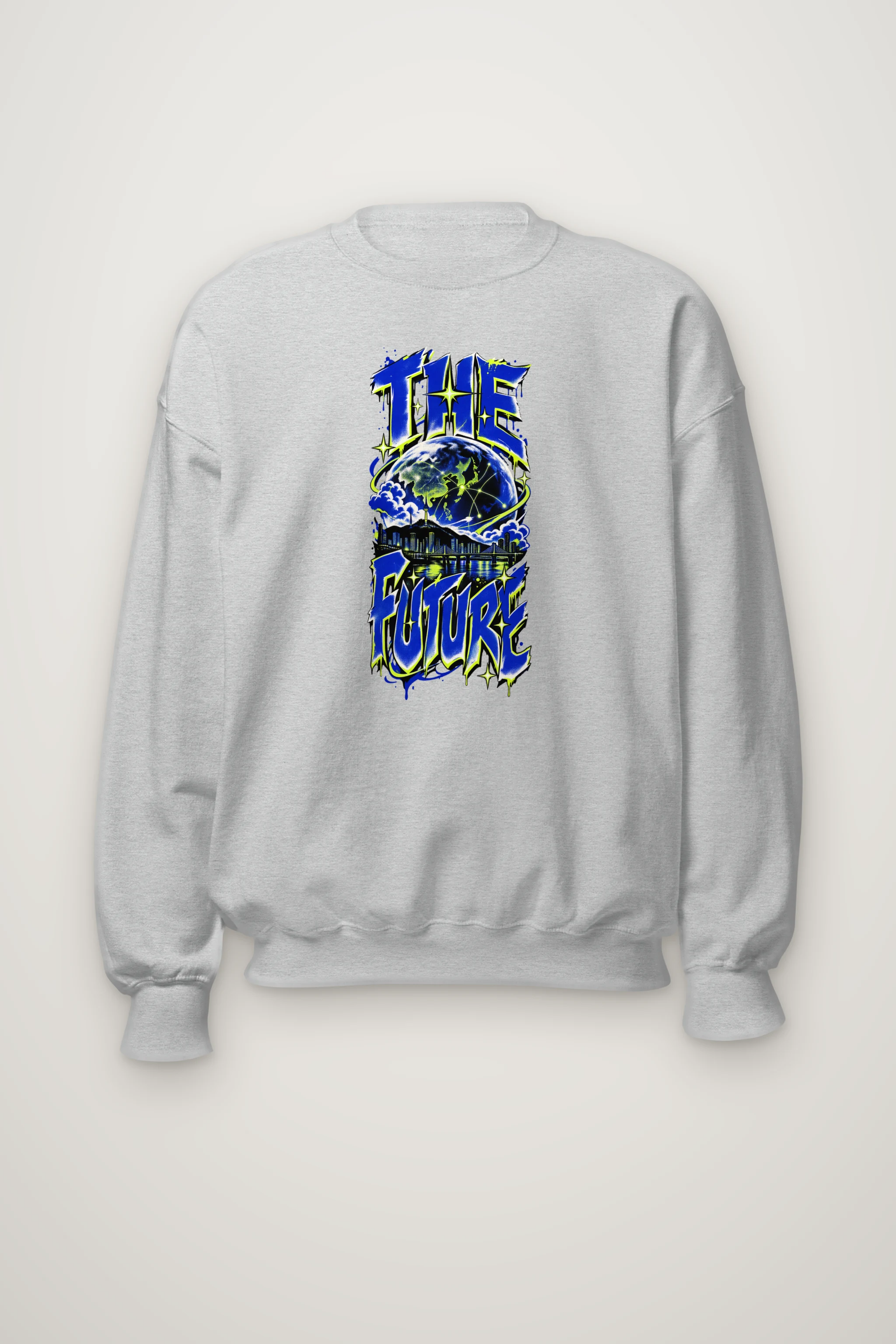 "Blue Yellow Future Graphic" Heavy Blend Unisex Crewneck Sweatshirt