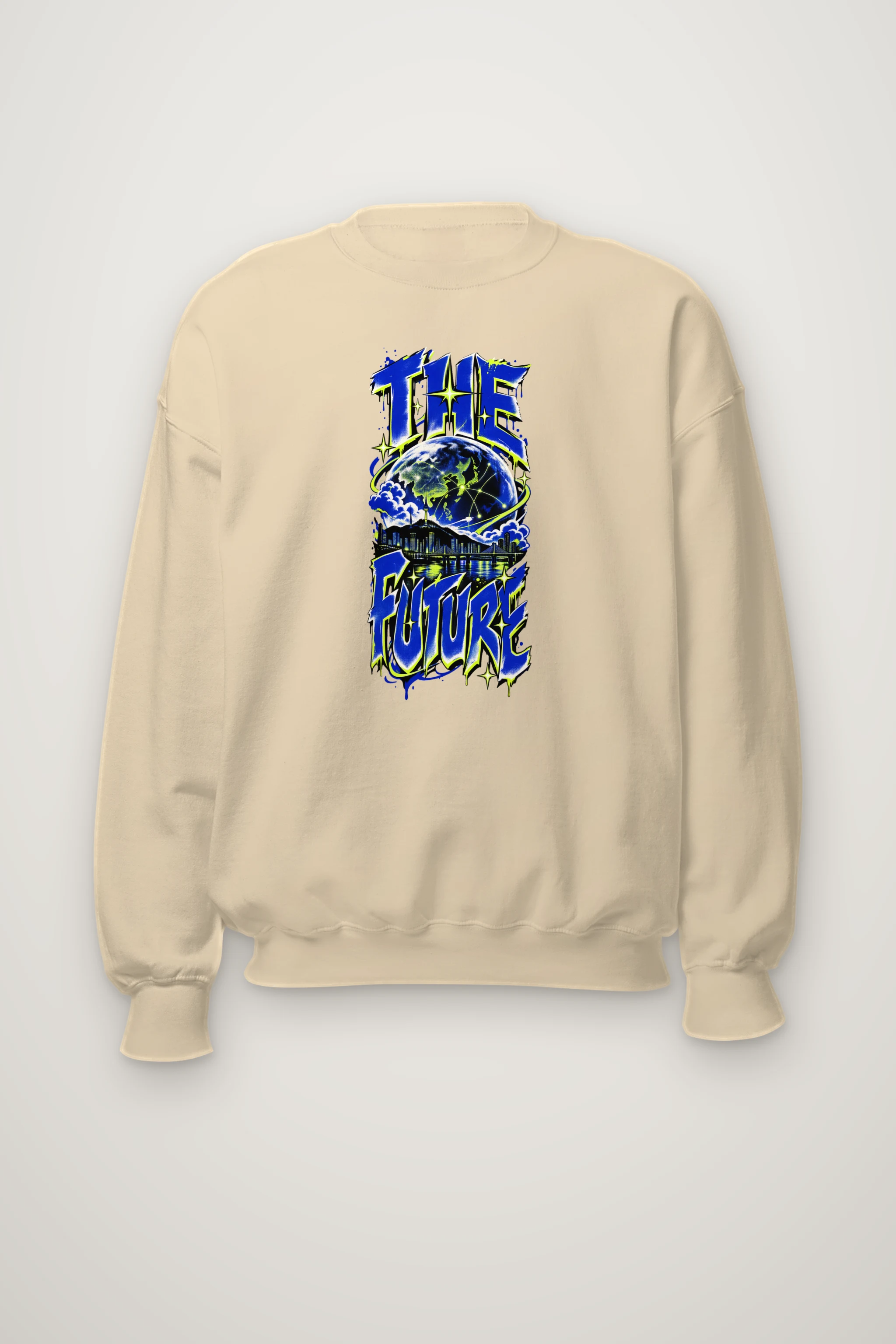 "Blue Yellow Future Graphic" Heavy Blend Unisex Crewneck Sweatshirt