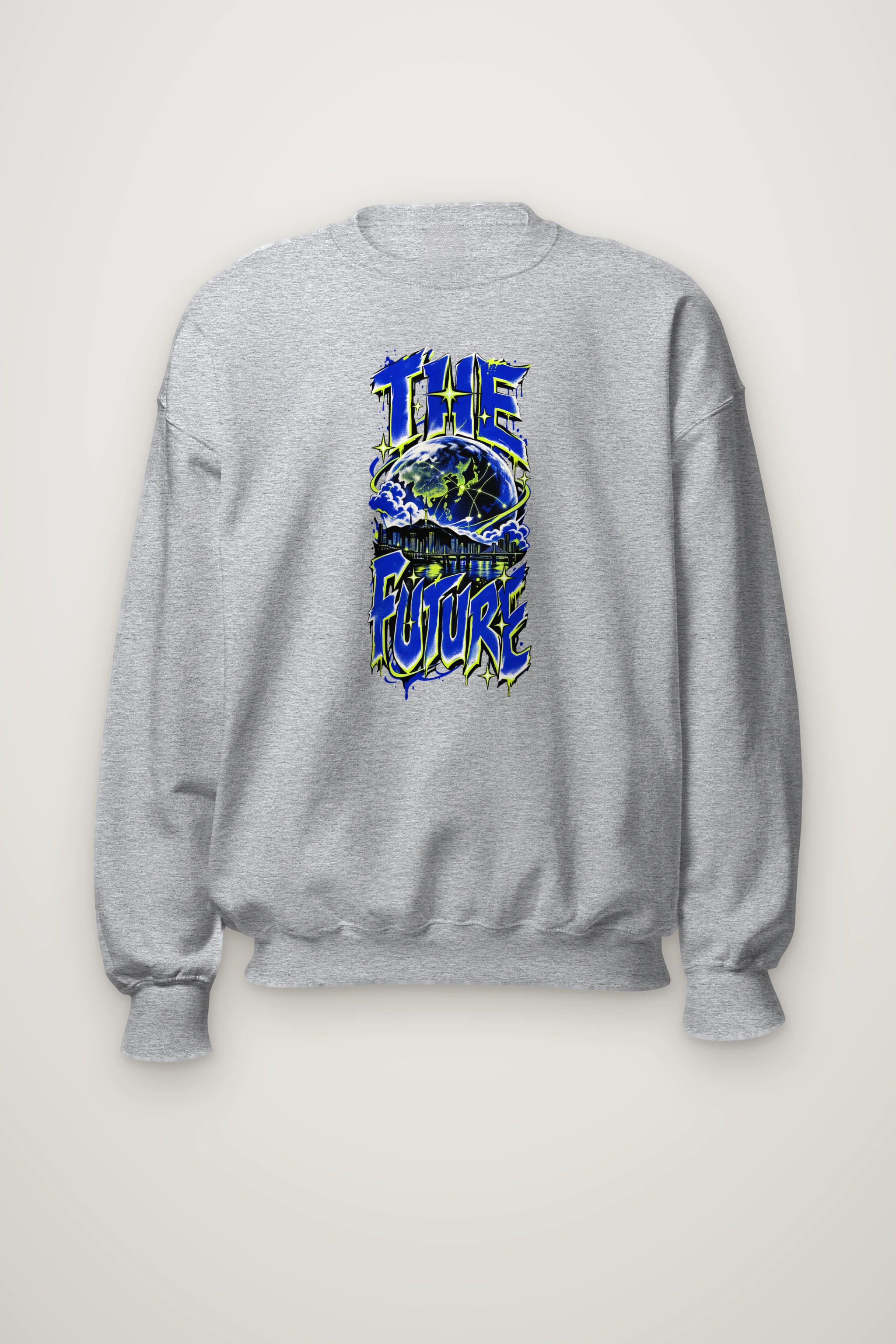 "Blue Yellow Future Graphic" Heavy Blend Unisex Crewneck Sweatshirt