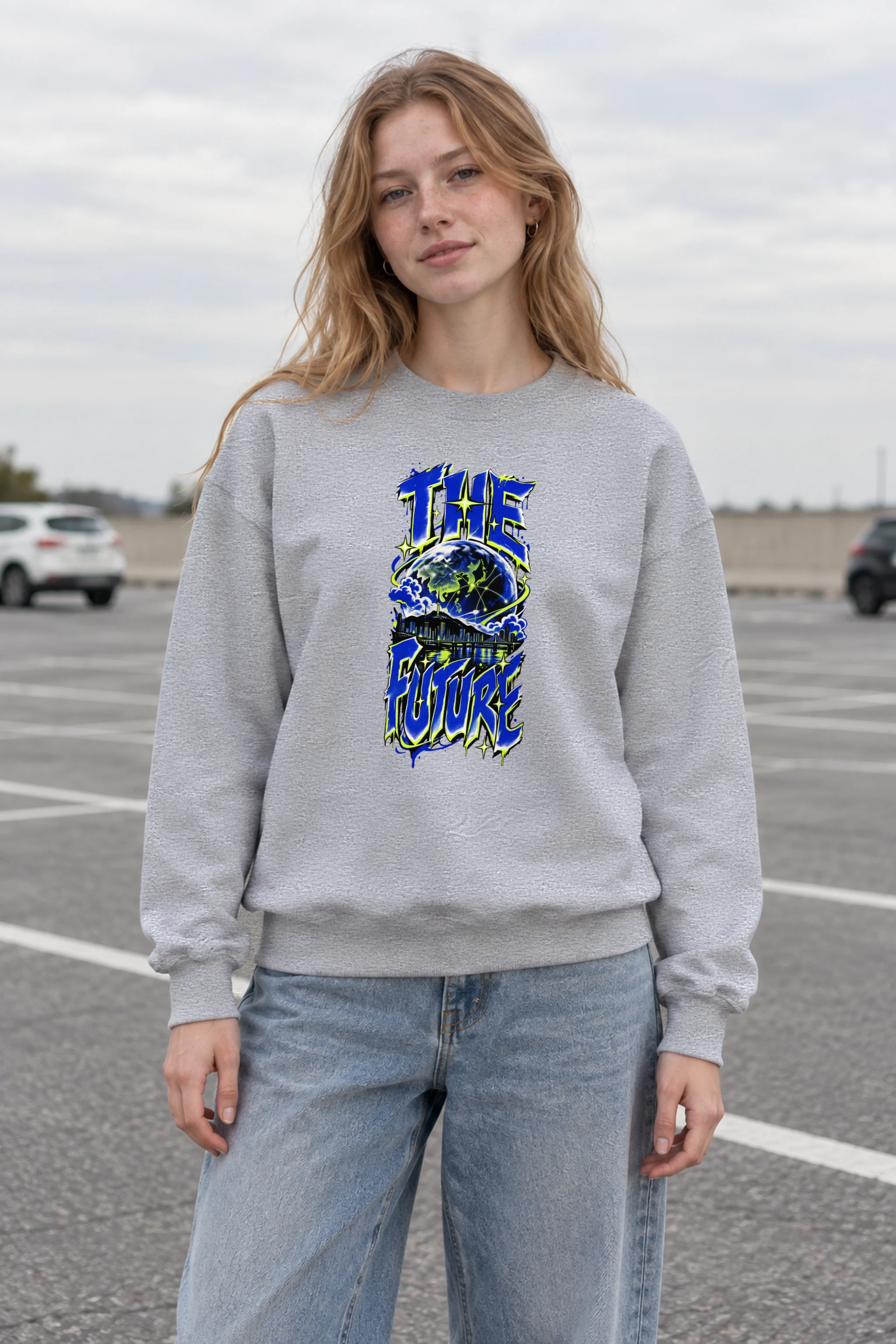 "Blue Yellow Future Graphic" 1 Crewneck Sweatshirt