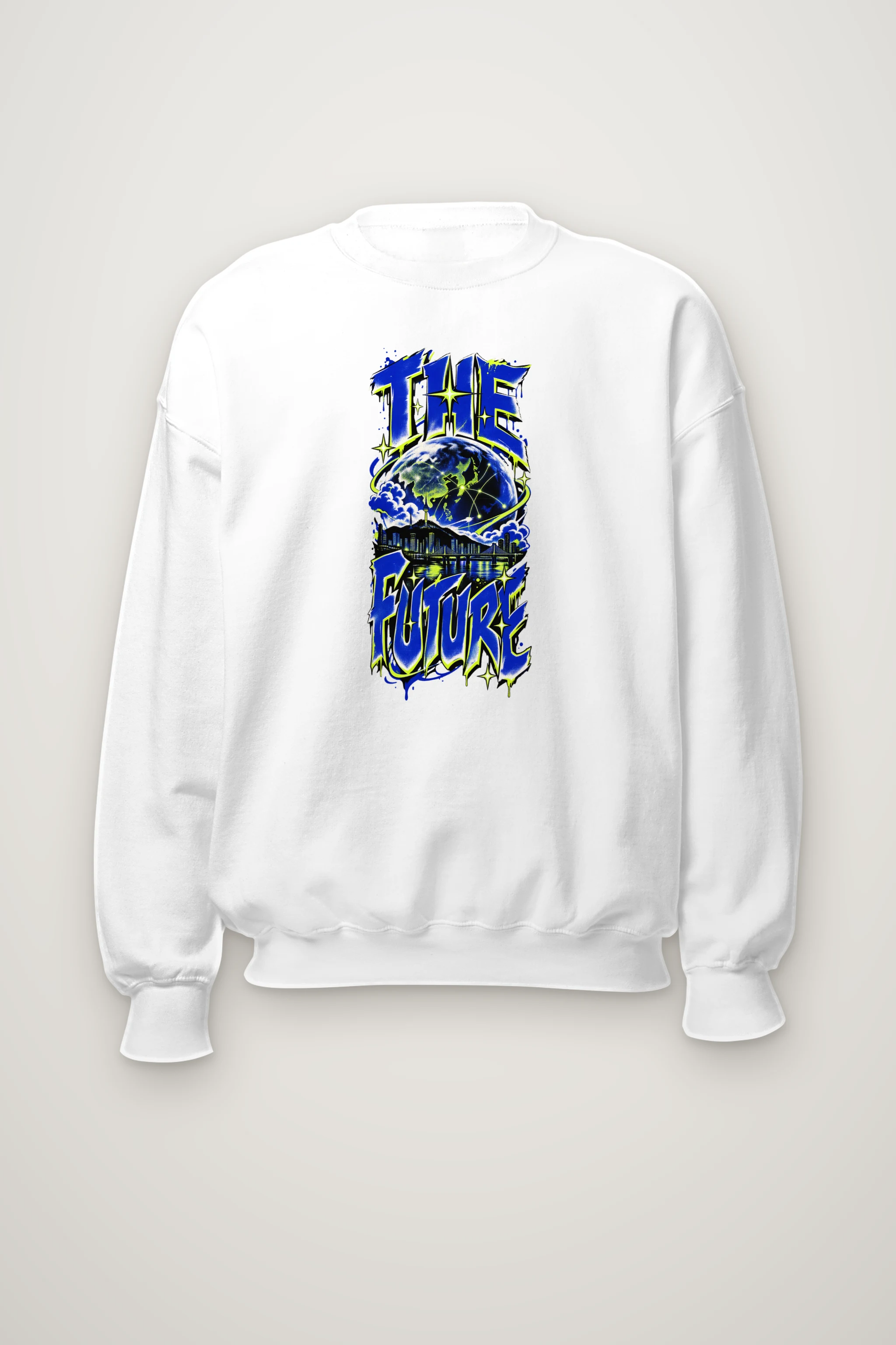 "Blue Yellow Future Graphic" Heavy Blend Unisex Crewneck Sweatshirt