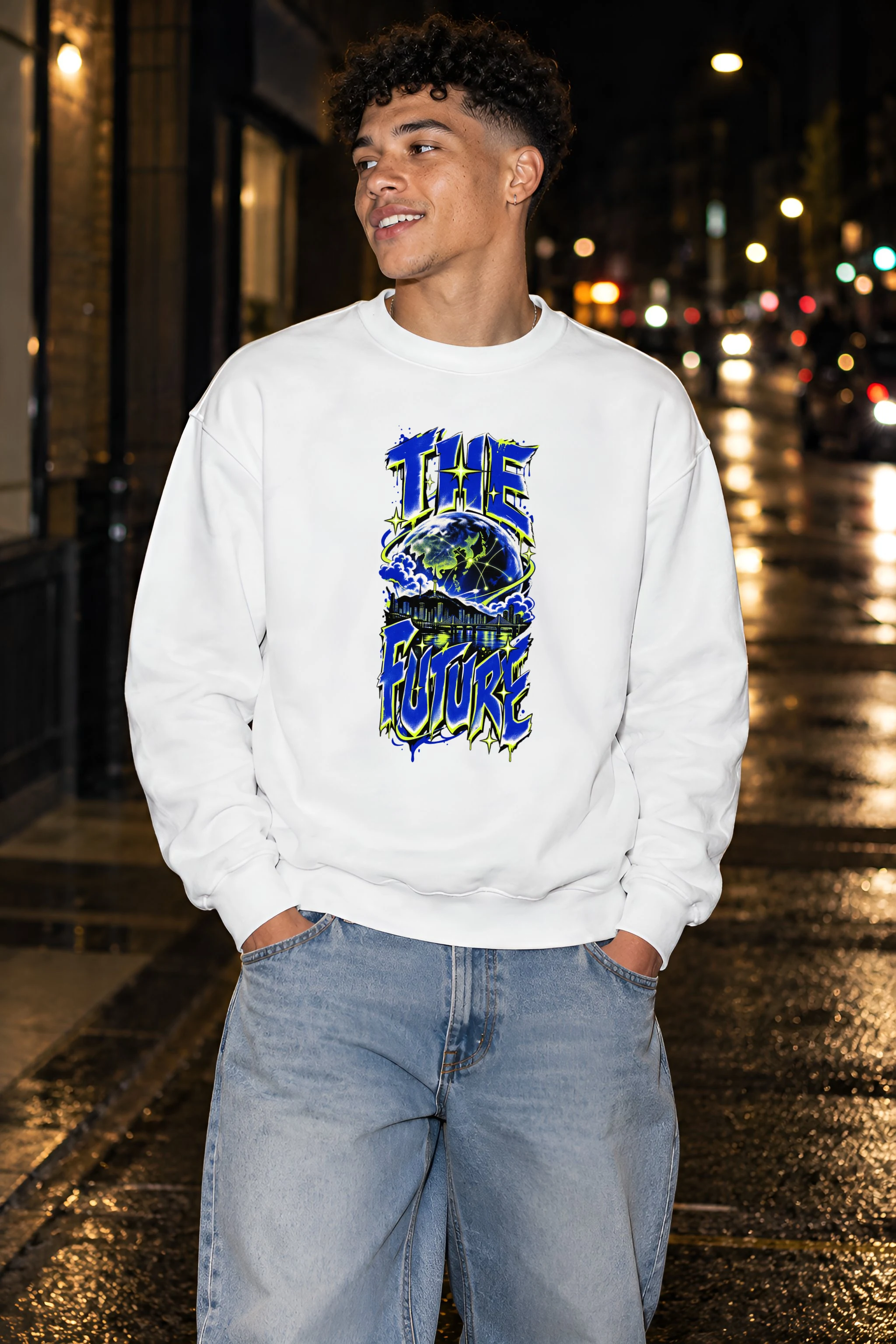 "Blue Yellow Future Graphic" 1 Crewneck Sweatshirt