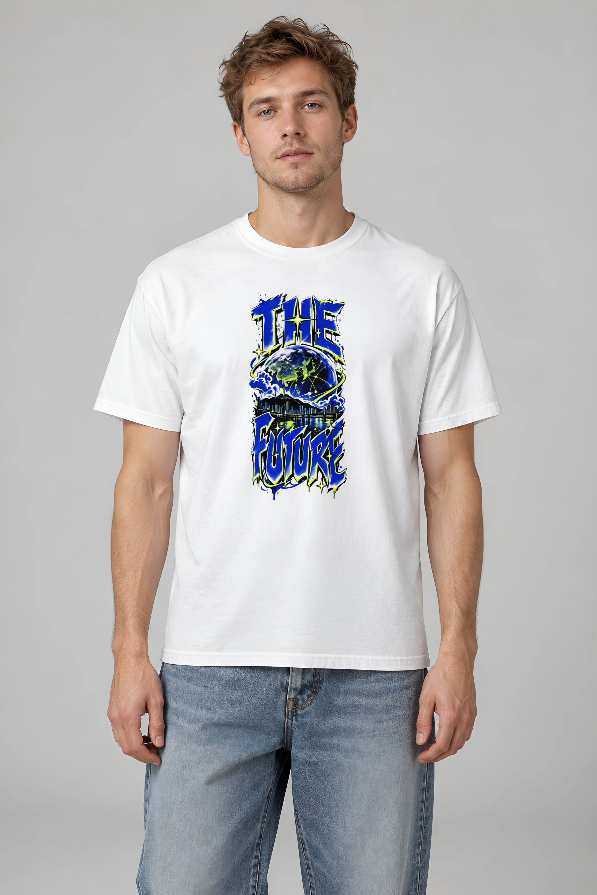 "Neon Globe Network" Heavyweight Unisex Crewneck T-shirt