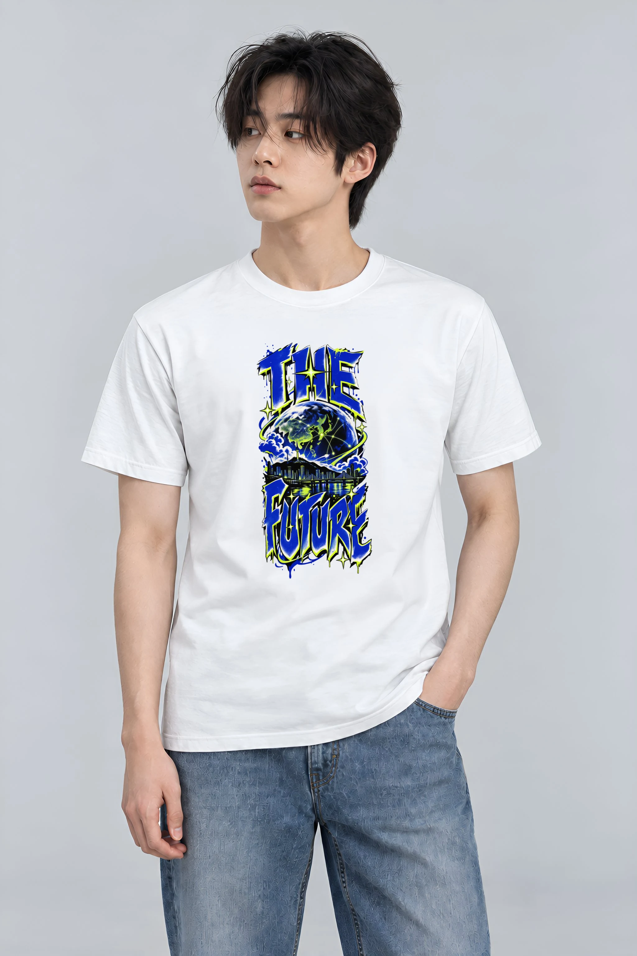 "Neon Globe Network" Heavyweight Unisex Crewneck T-shirt