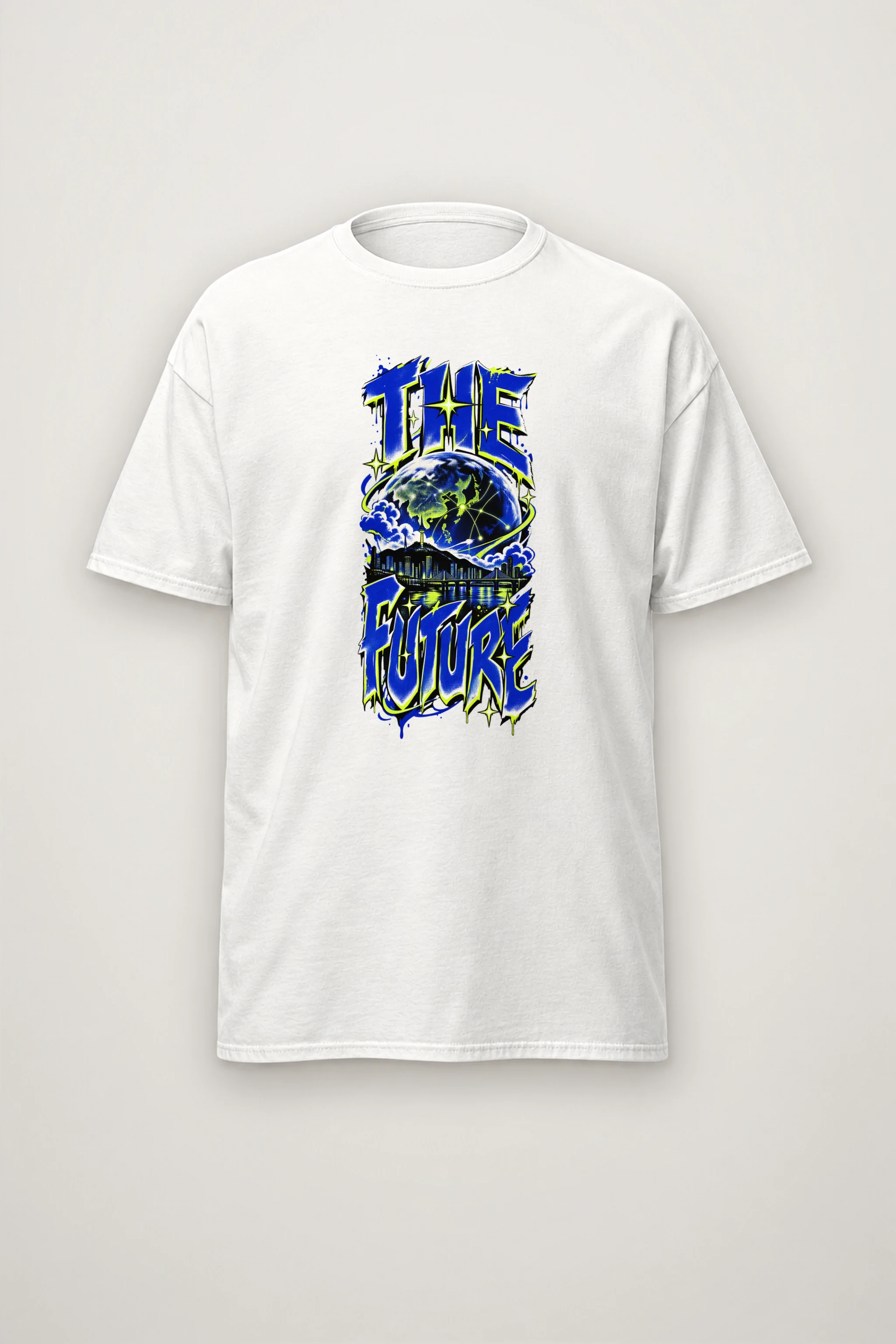 "Neon Globe Network" Heavyweight Unisex Crewneck T-shirt