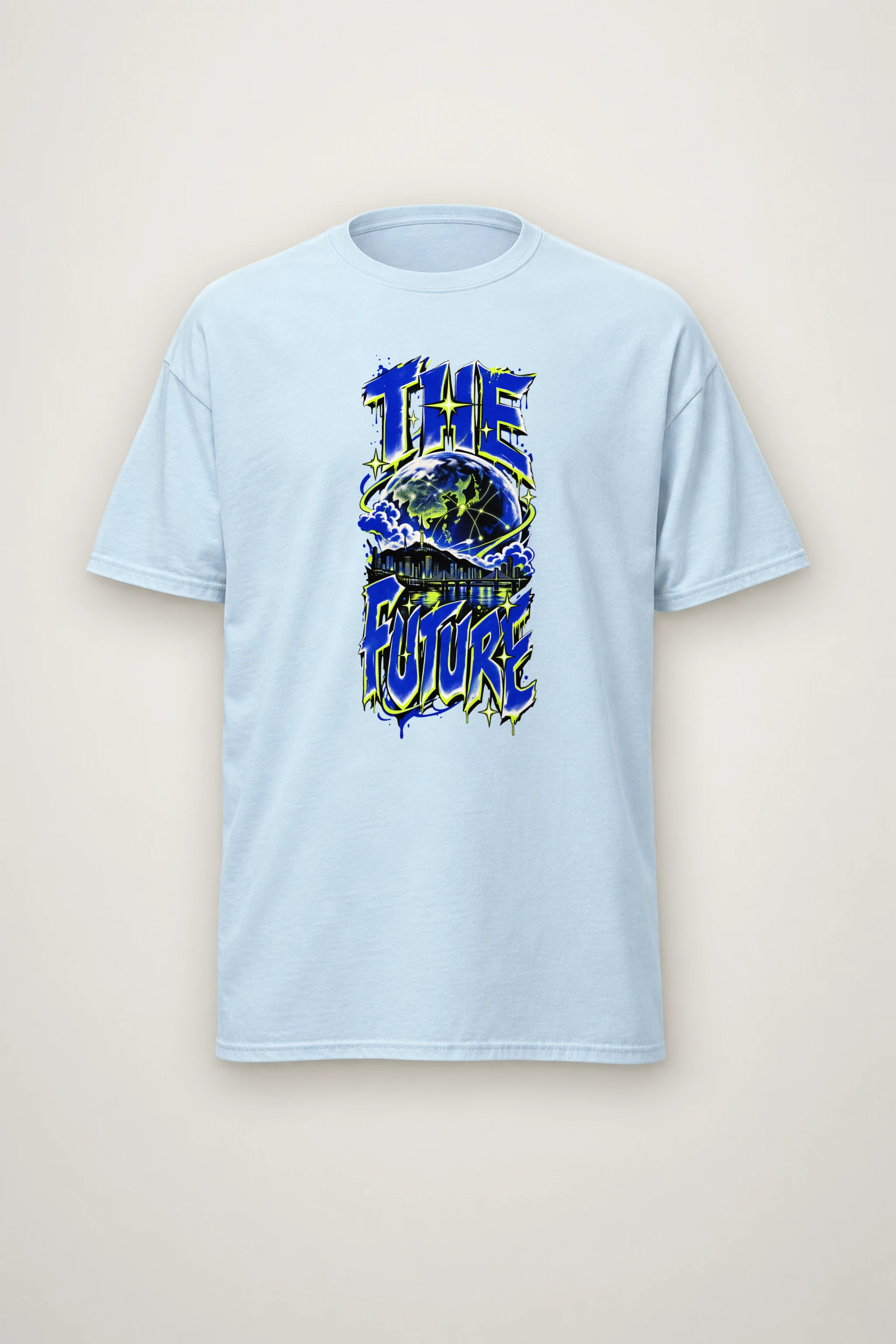 "Neon Globe Network" Heavyweight Unisex Crewneck T-shirt