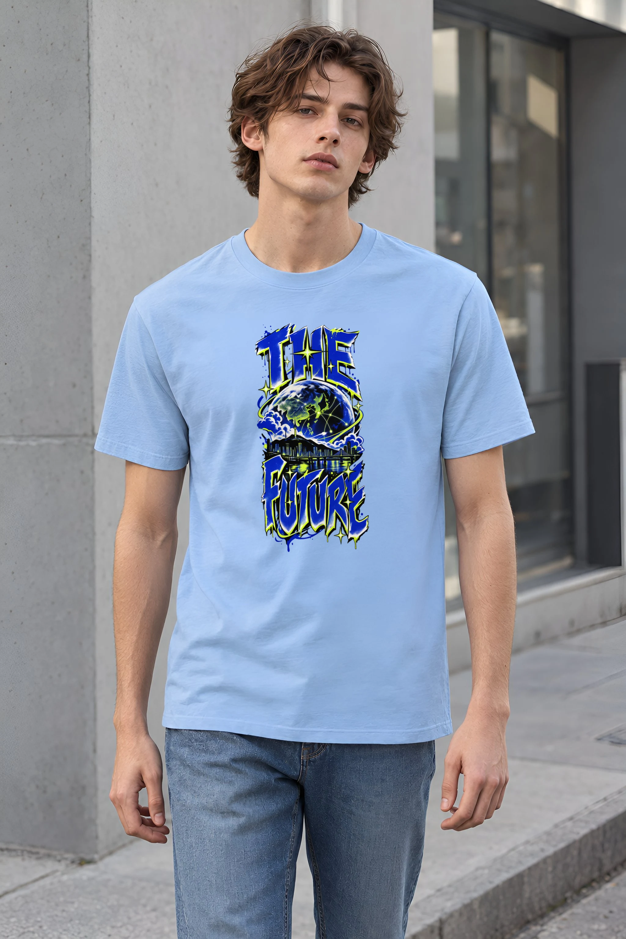 "Neon Globe Network" Heavyweight Unisex Crewneck T-shirt