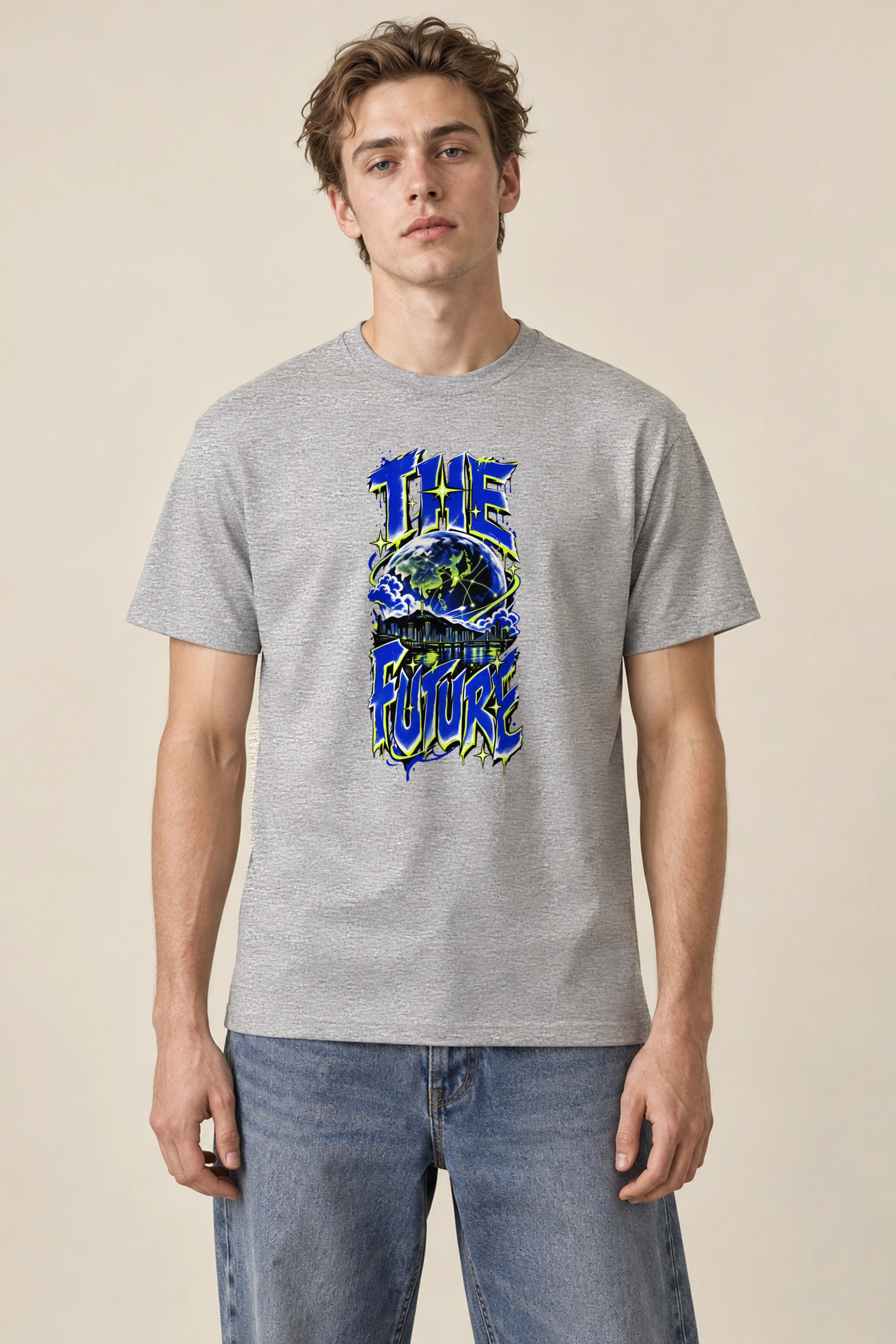 "Neon Globe Network" Heavyweight Unisex Crewneck T-shirt
