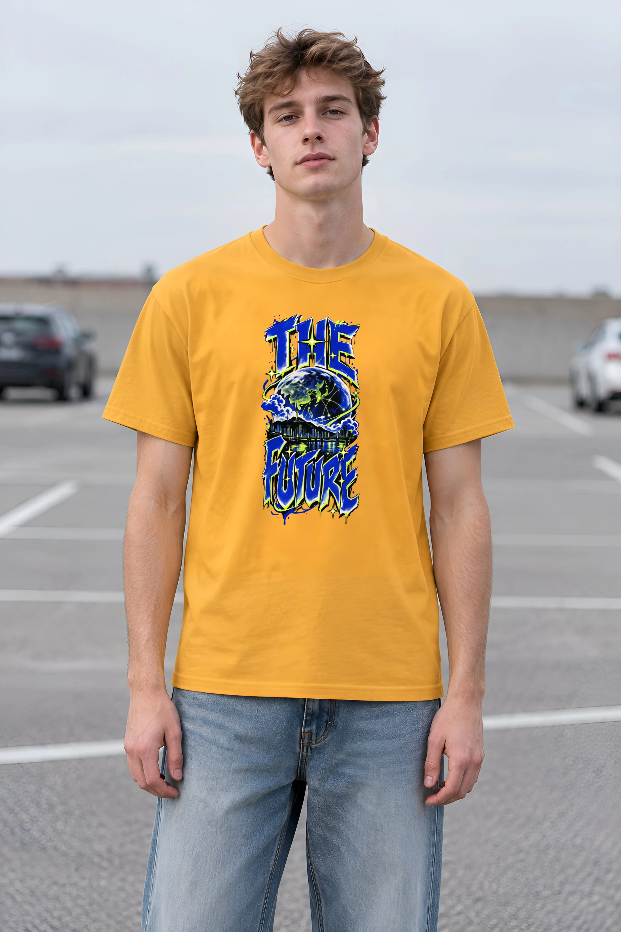 "Neon Globe Network" Heavyweight Unisex Crewneck T-shirt