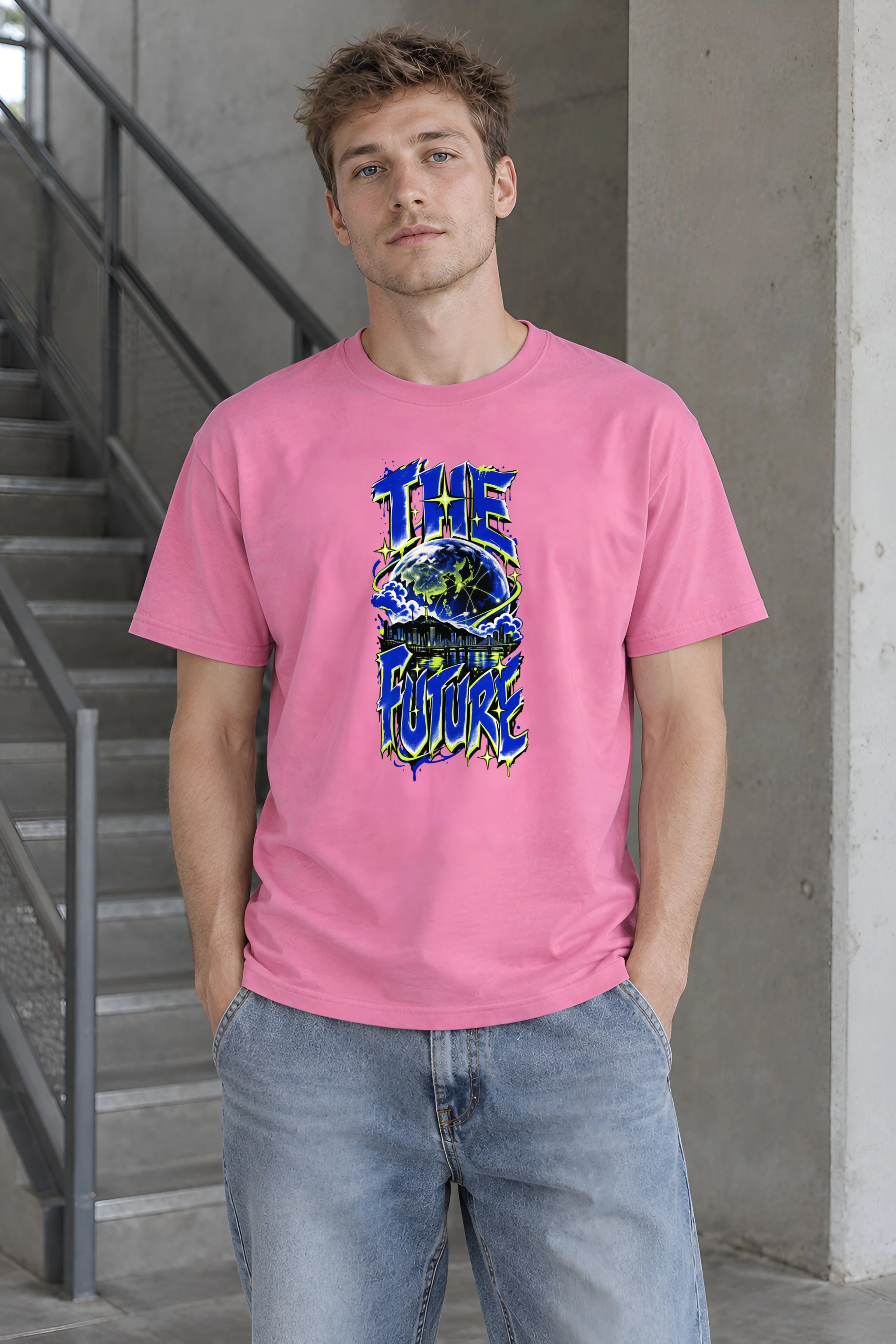 "Neon Globe Network" Heavyweight Unisex Crewneck T-shirt
